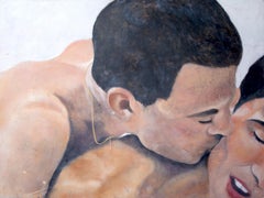 Did I Steal You Away?  - Intimate Painting of a Couple Embracing, Original Oil