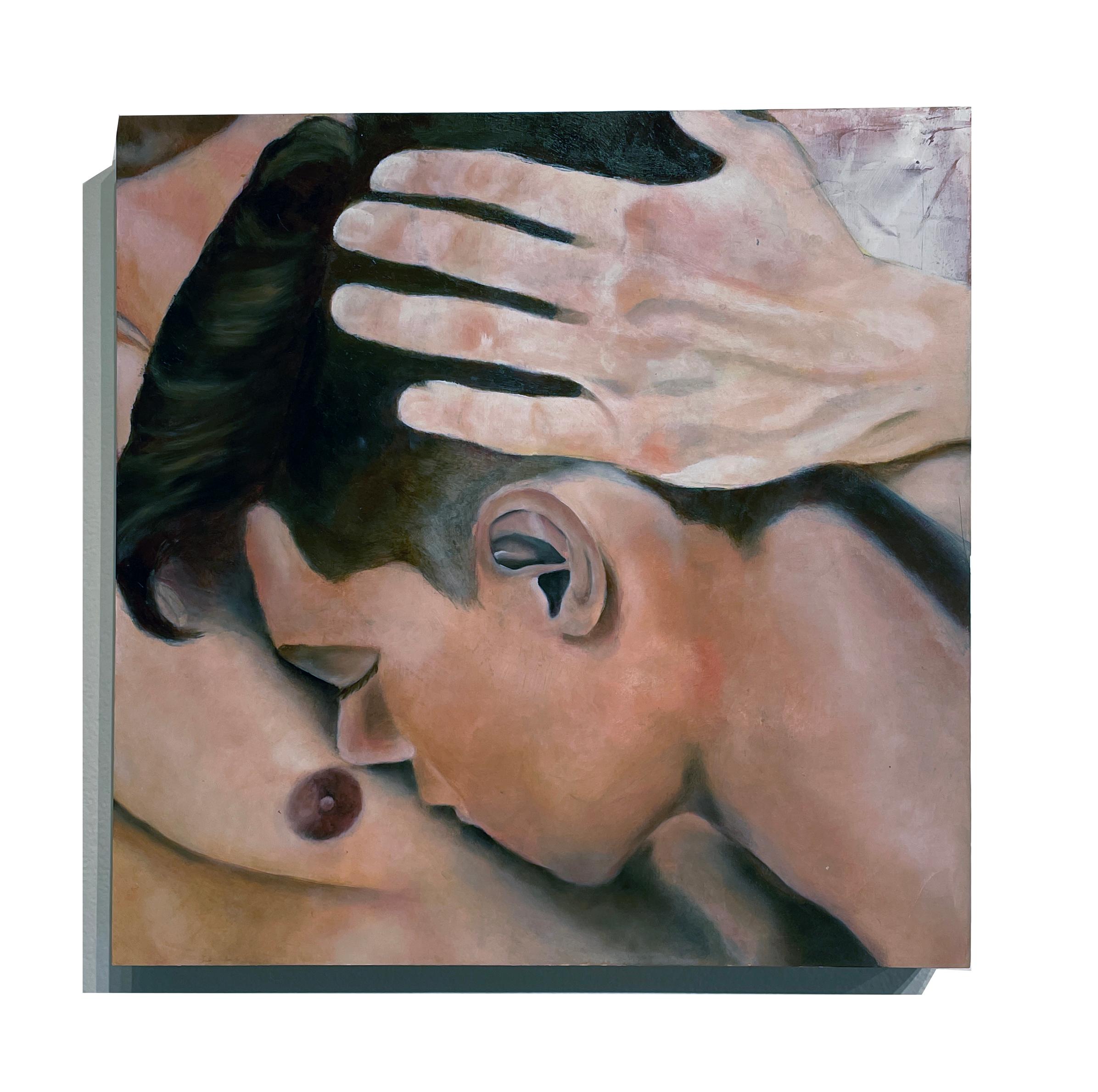 I Might Grow to Be Kinder - Intimate Portrayal of a Couple Embracing - Painting by Rick Sindt