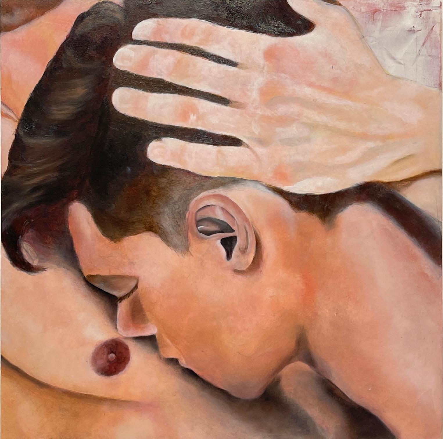 Rick Sindt Nude Painting - I Might Grow to Be Kinder - Intimate Portrayal of a Couple Embracing