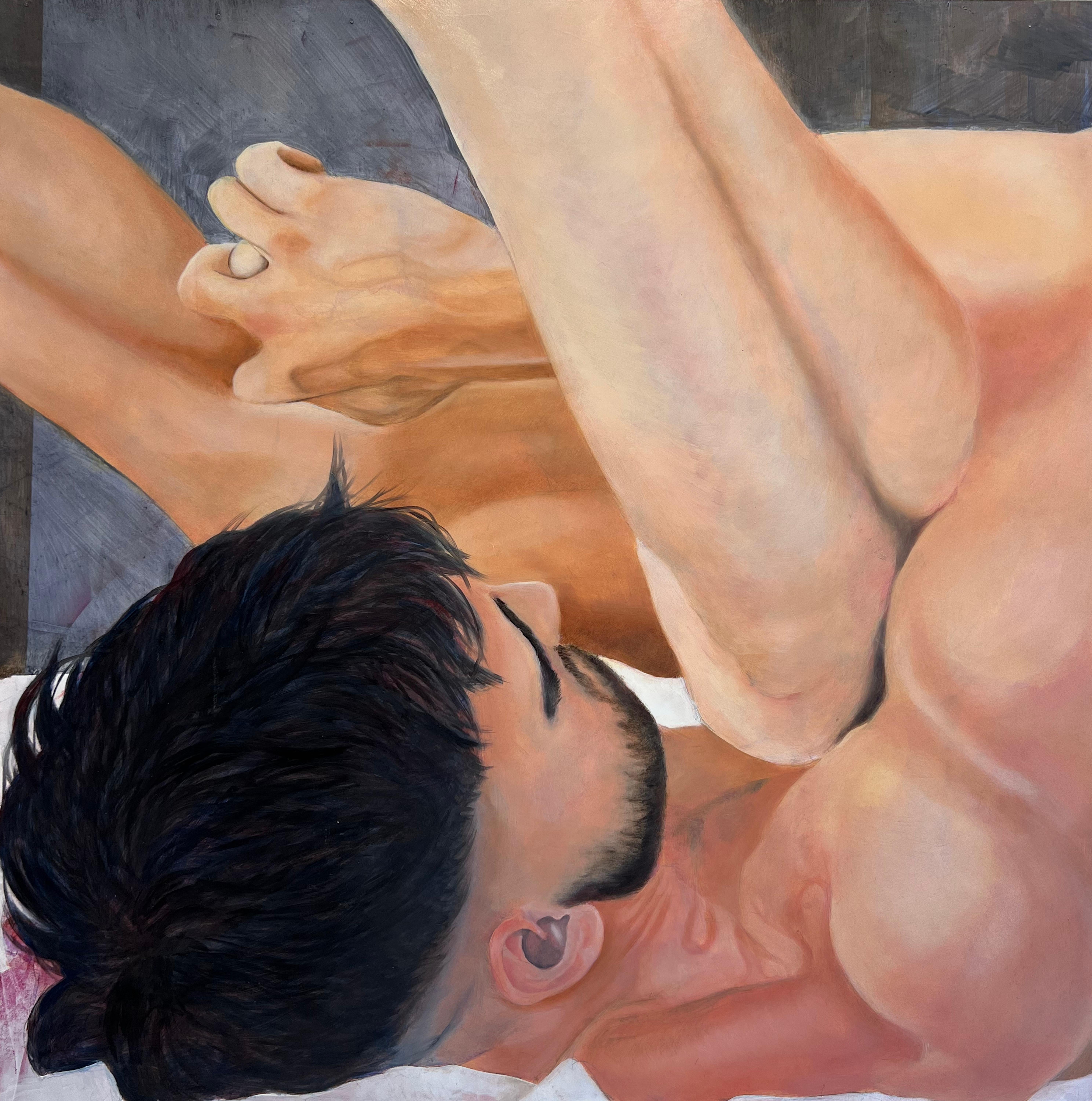 No One Is Sure - Figures nues, portrait intime d'un couple, huile originale