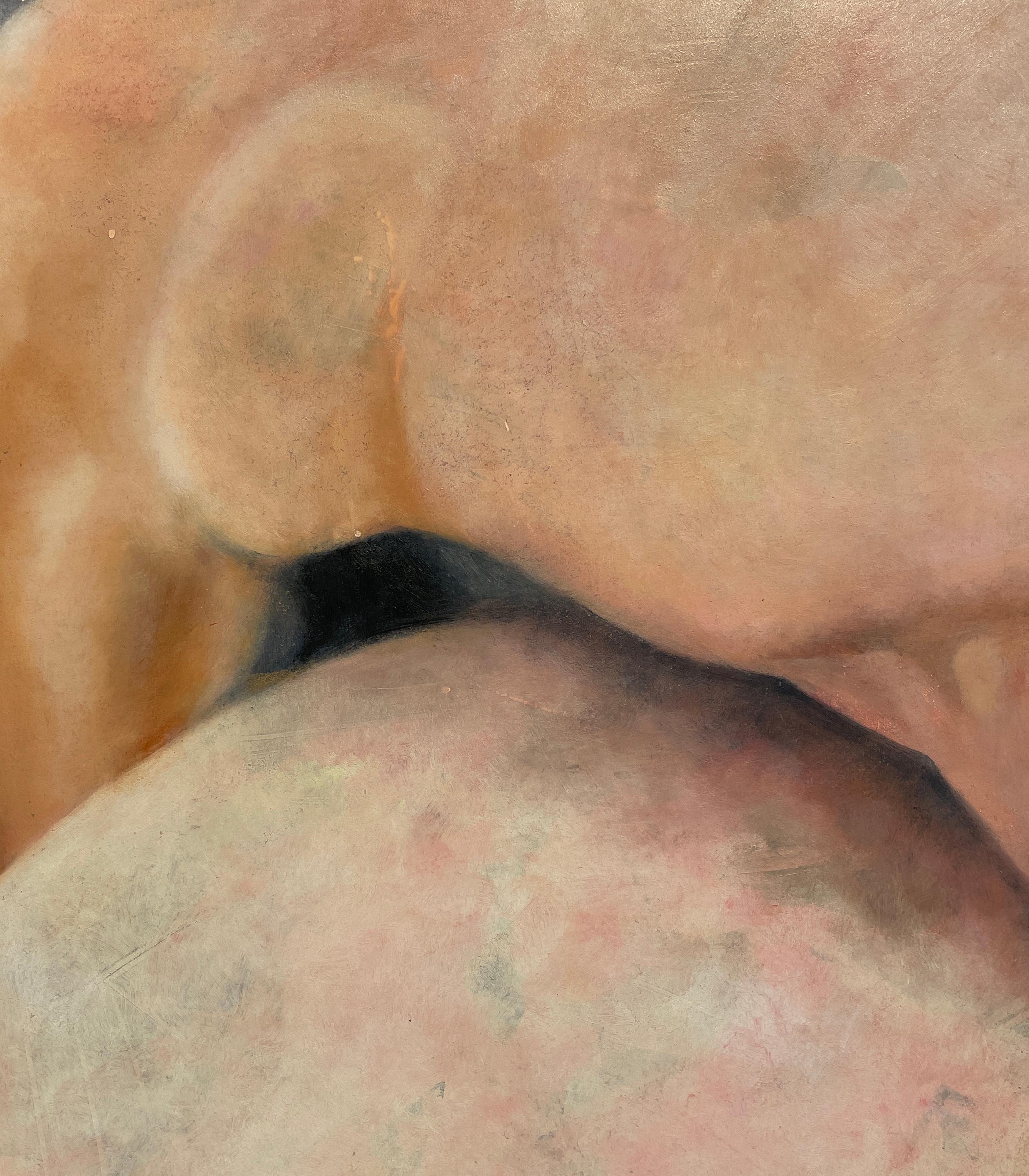 Shield Me - Nude Figures, Intimate Portrayal of a Couple, Original Oil on Panel - Beige Nude Painting by Rick Sindt
