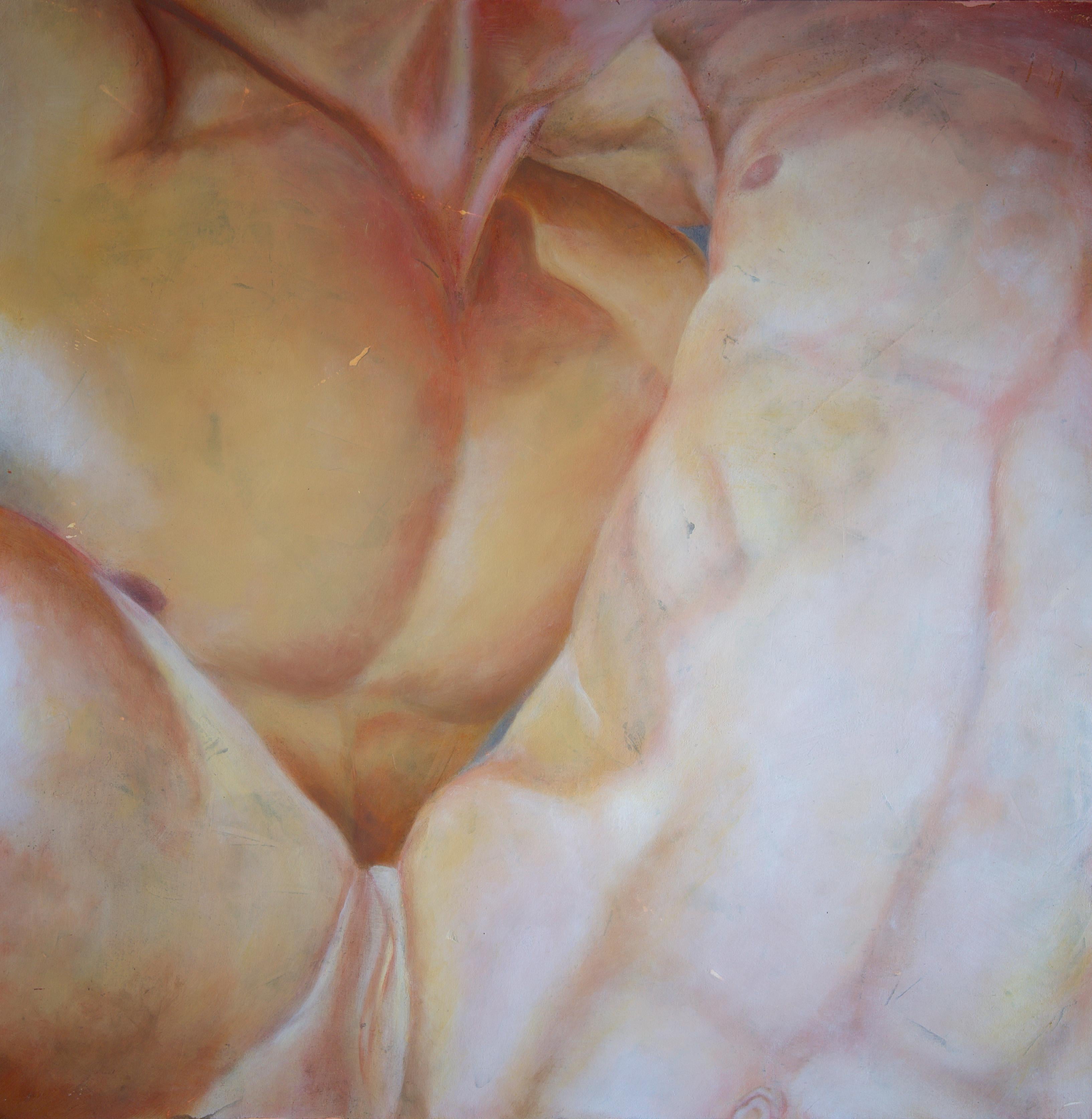 Rick Sindt Nude Painting - Skin Had Hope - Two Nude Torsos, Entwined, Original Oil on Panel