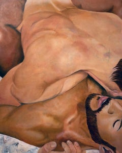 Their Whole Private Selves - Two Nude Bodies Entwined, Original Oil on Panel