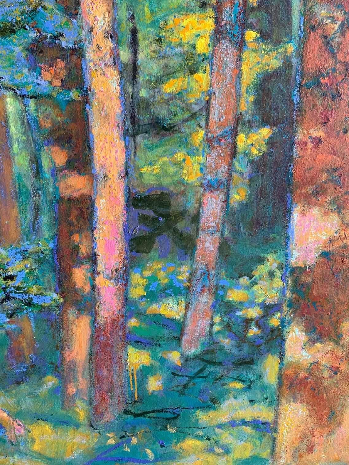 Dappled Light, Pine Forest - Painting by Rick Stevens