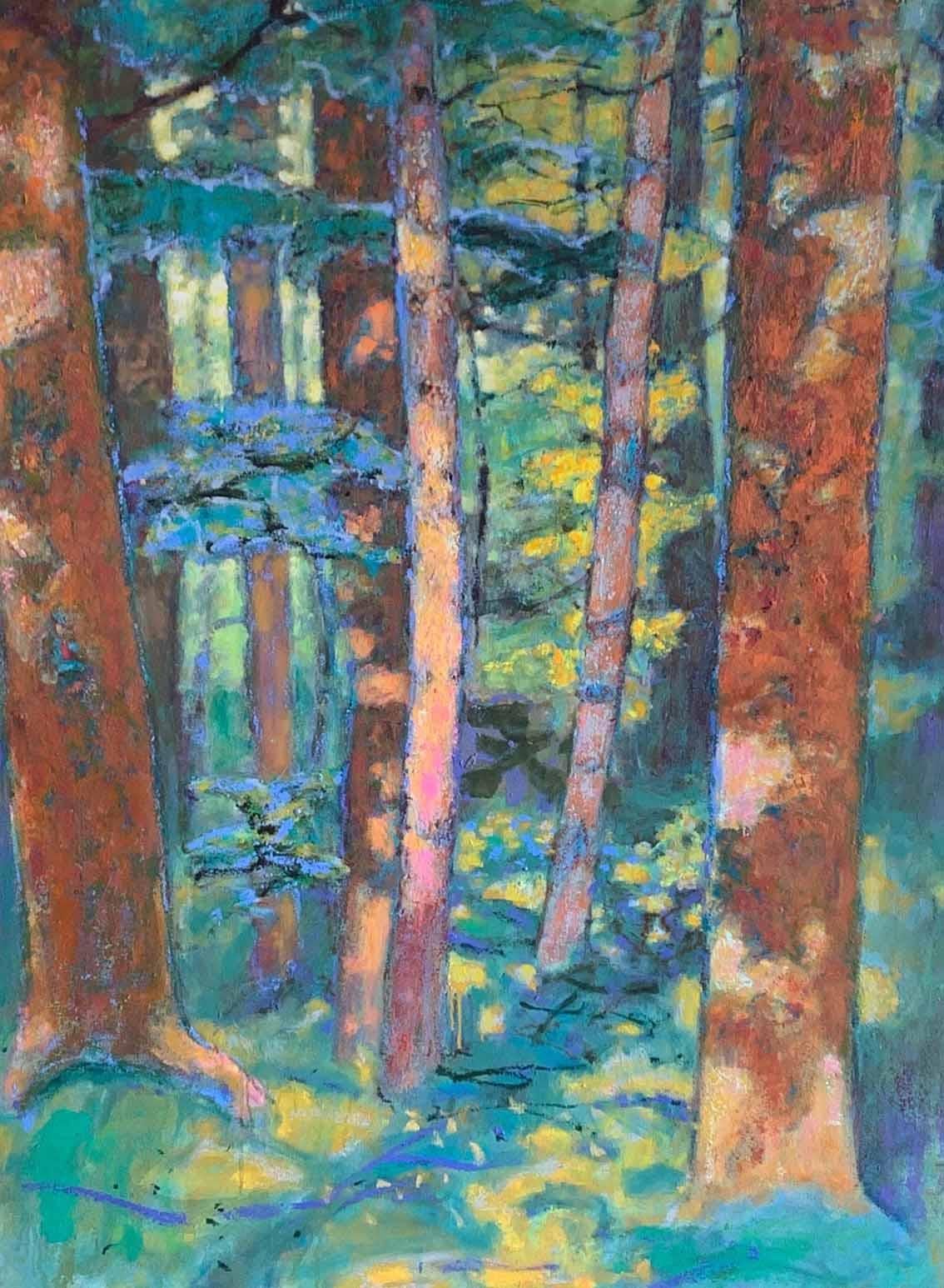 Rick Stevens Landscape Painting - Dappled Light, Pine Forest