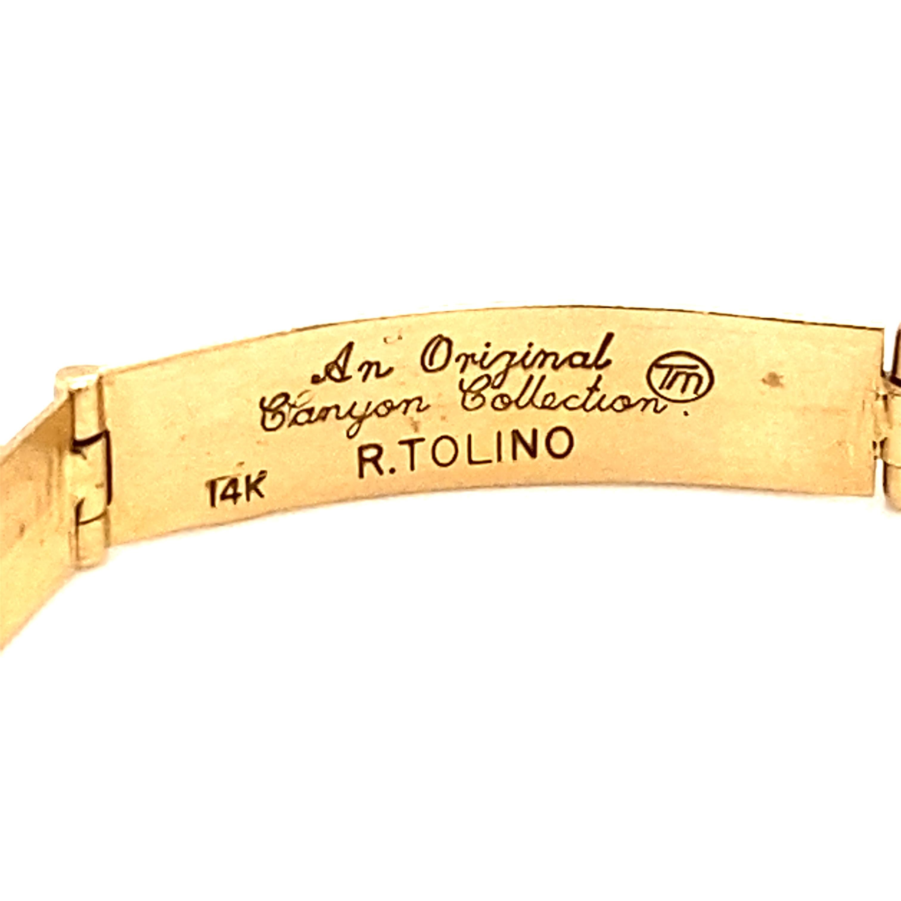 Modern Rick Tolino / Wilbert Muskett Navajo Opal Inlay Panel Bracelet in 14 Karat Gold