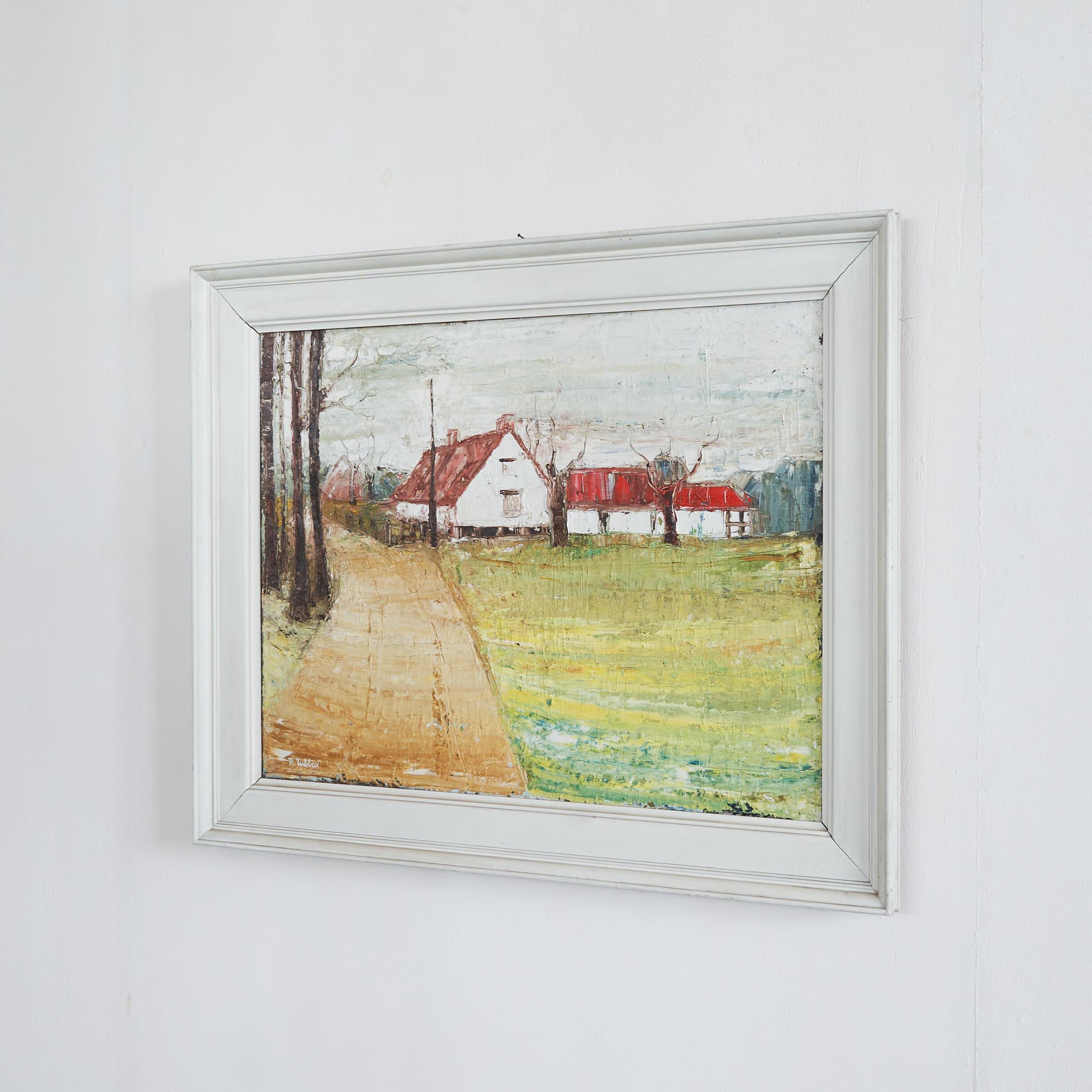 Mid-Century Modern Rick Tubbax Flemish Landscape Oil on Linen 1950s For Sale