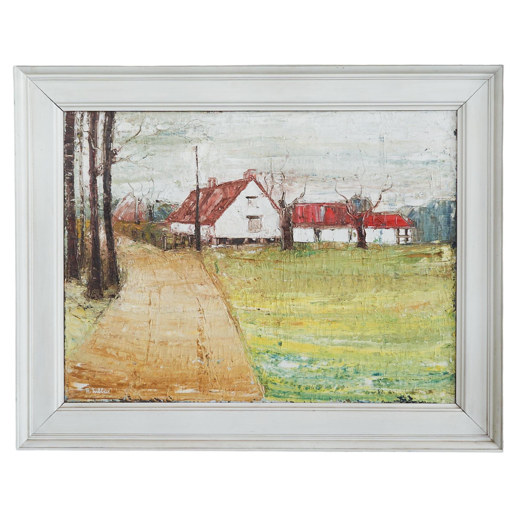 Rick Tubbax Flemish Landscape Oil on Linen 1950s For Sale