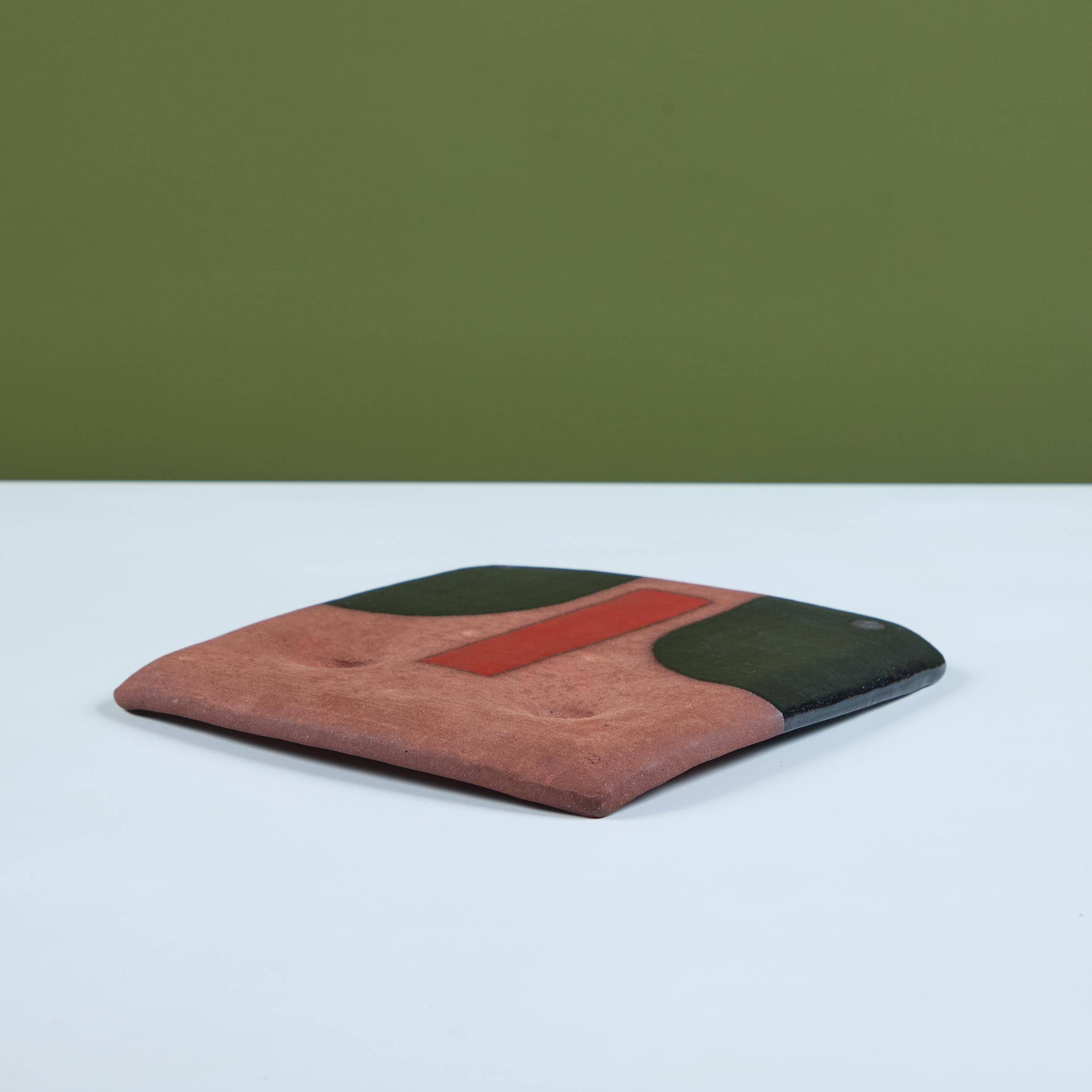Rick Yoshimoto Ceramic Glazed Square Plate For Sale 4