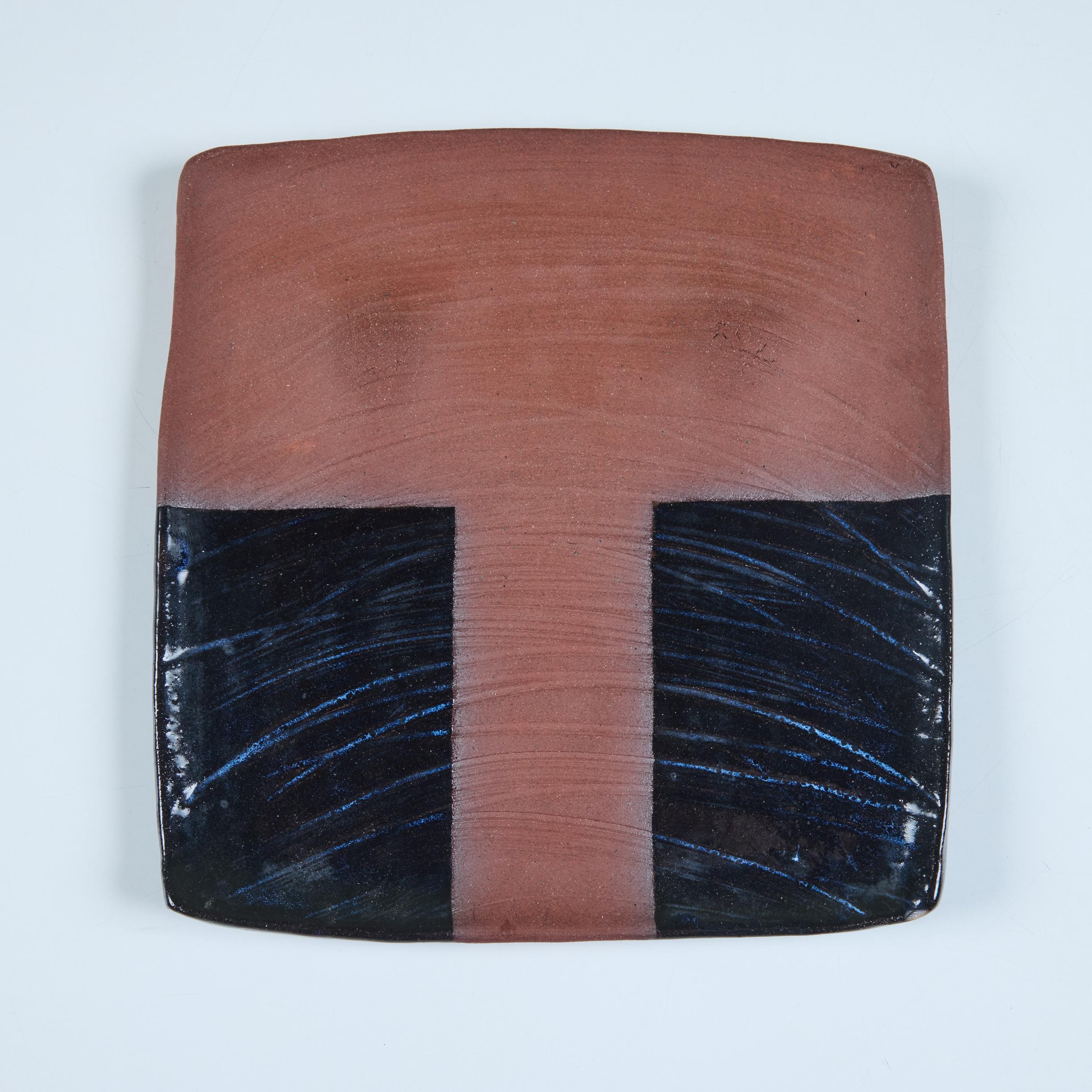 Rick Yoshimoto Ceramic Glazed Square Plate In Excellent Condition For Sale In Los Angeles, CA