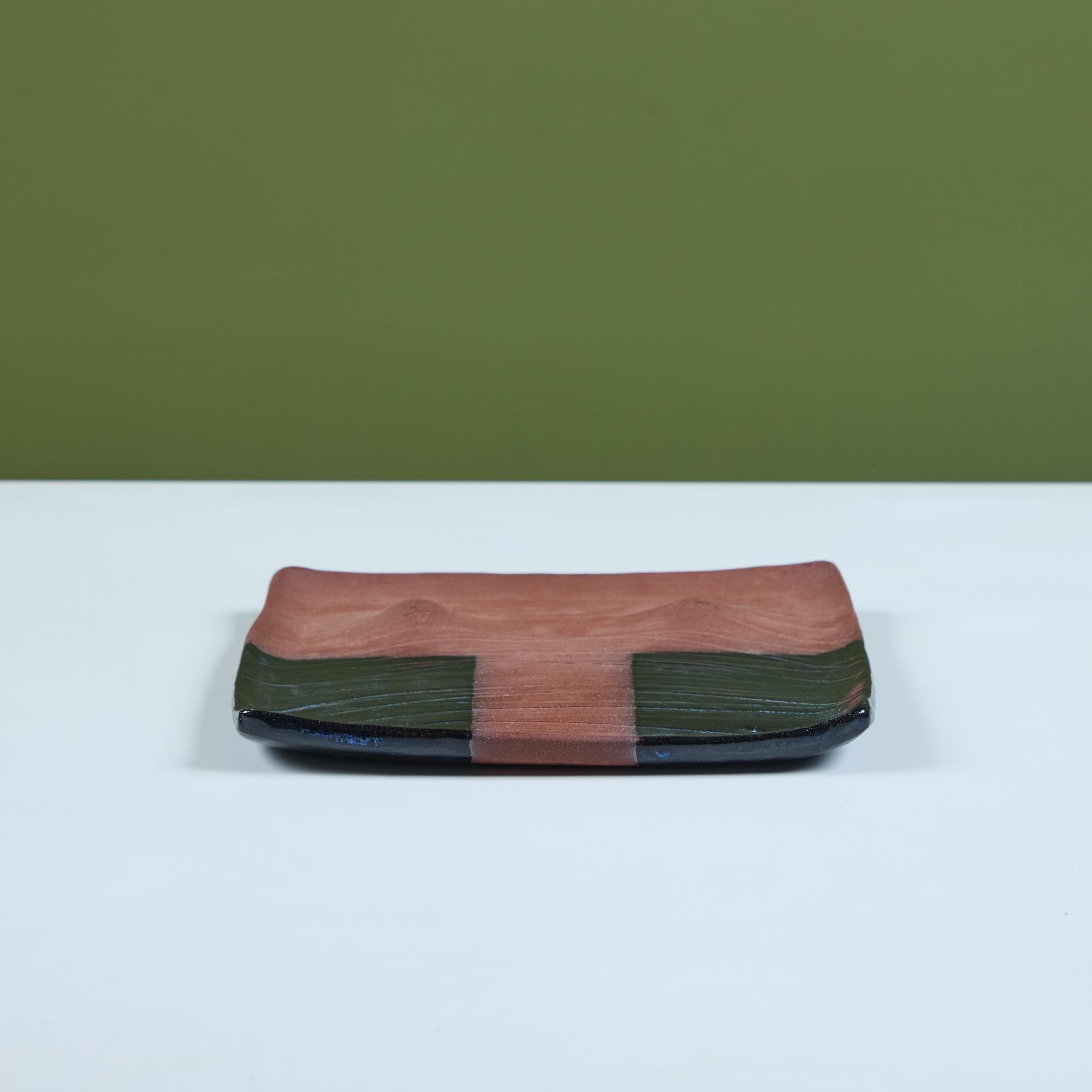 20th Century Rick Yoshimoto Ceramic Glazed Square Plate For Sale