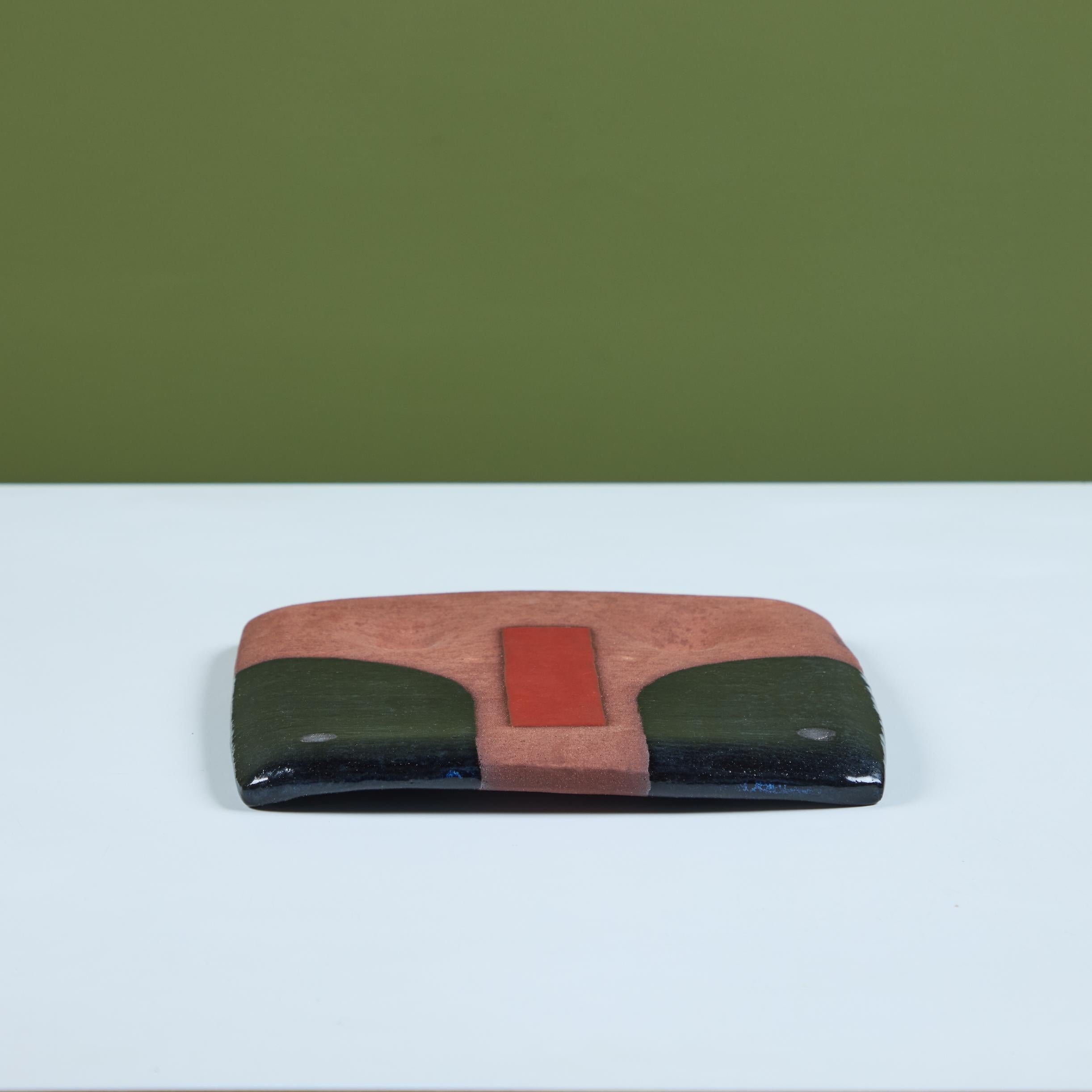 Rick Yoshimoto Ceramic Glazed Square Plate For Sale 1