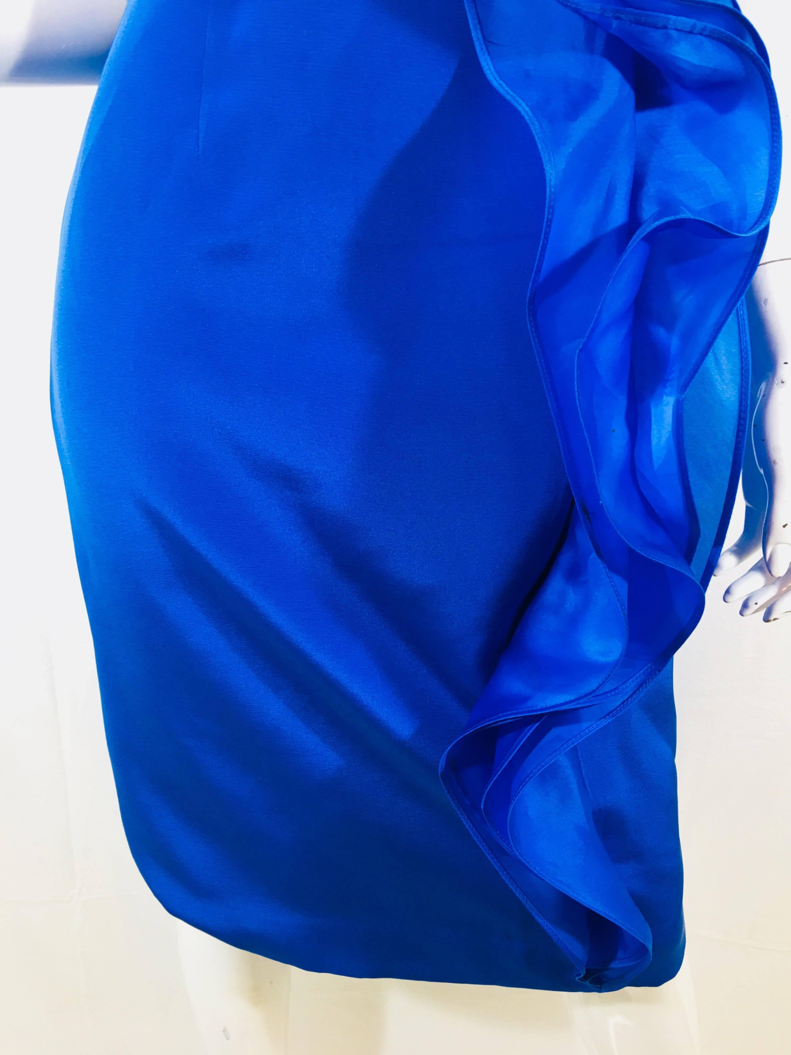 Rickie Freeman- Teri Jon Dress. Sleeveless with Rosette Detail Down Length and One Shoulder.
