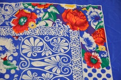 Rickie Freeman For Teri Jon Huge Bold Lapis Blue & White with Floral Silk Scarf