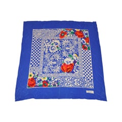 Rickie Freeman For Teri Jon Huge Bold Lapis Blue & White with Floral Silk Scarf