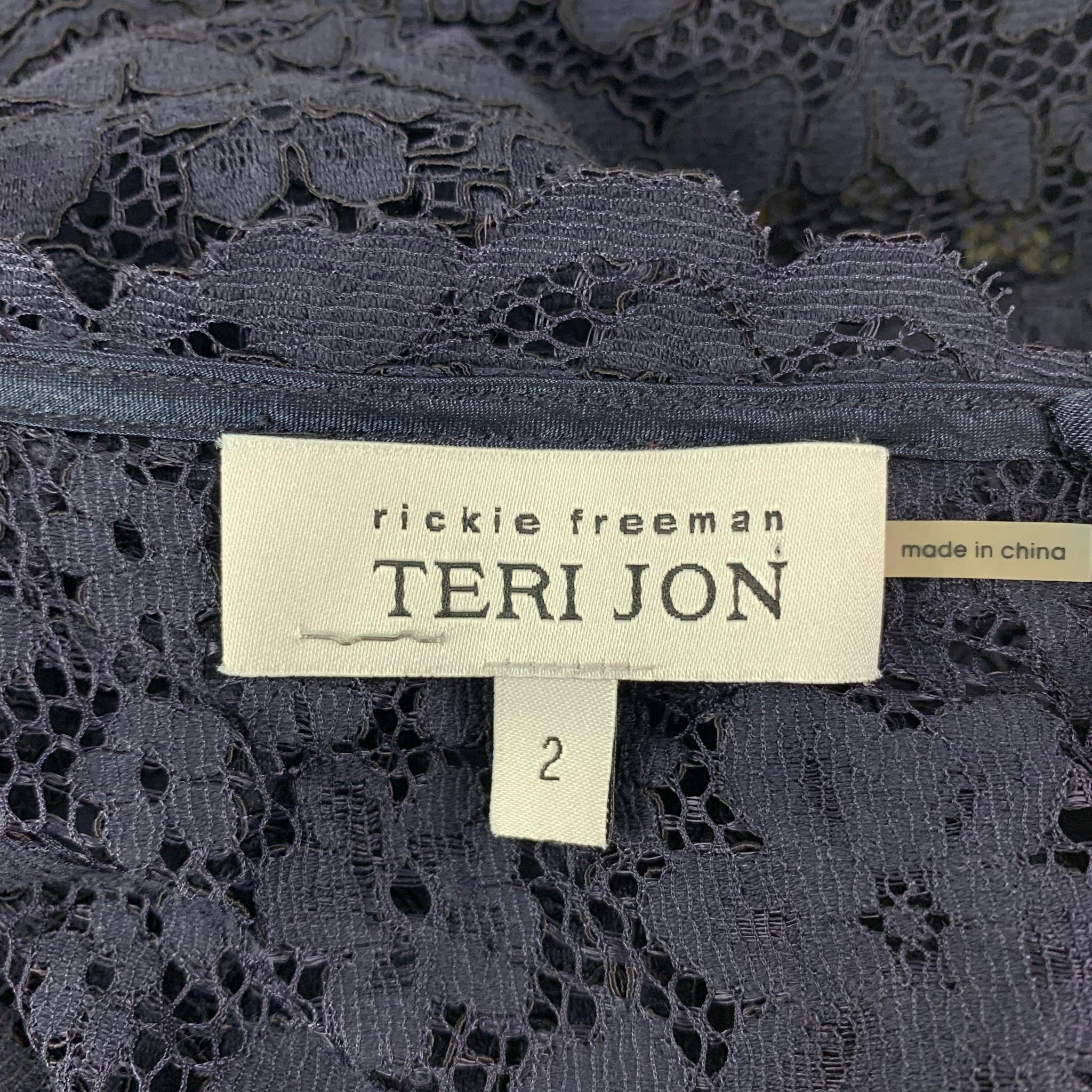RICKIE FREEMAN for TERI JON Size 2 Navy Cotton Blend Short Sleeve Cocktail Dress 1