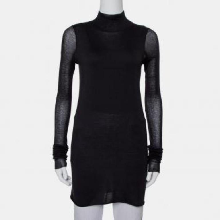 Rickowenslilies Black Knit turtleneck Long Sleeve Mini Dress M For Sale 6
