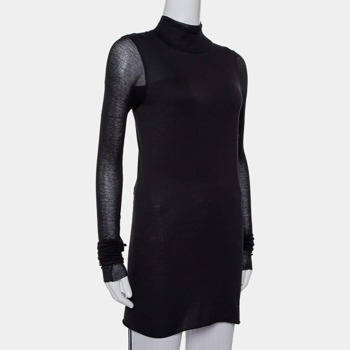 This black mini dress is from the Rick Owens Lilies Collection. Knit using quality materials, the dress has a turtleneck design, long sleeves, and a sheer effect.

Includes: Brand tag