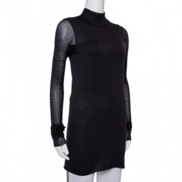 Rickowenslilies Black Knit turtleneck Long Sleeve Mini Dress M In Good Condition For Sale In Dubai, Al Qouz 2
