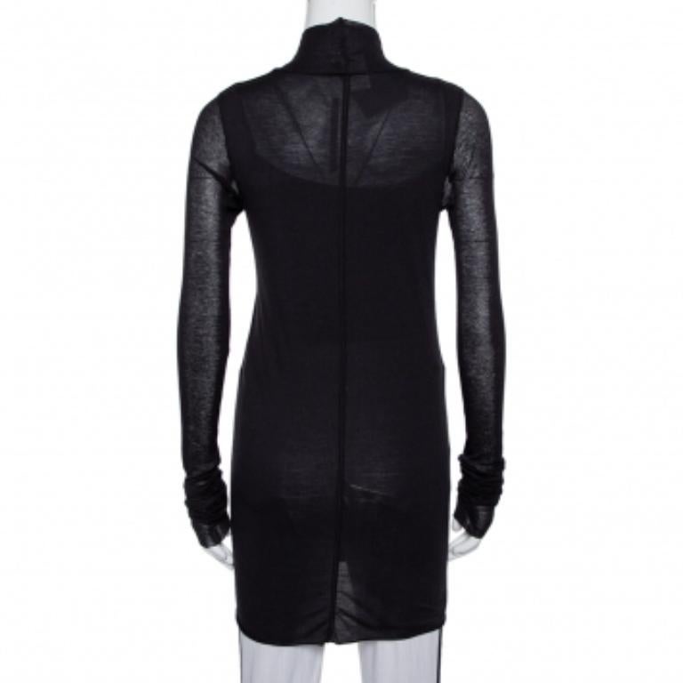 Rickowenslilies Black Knit turtleneck Long Sleeve Mini Dress M For Sale 2