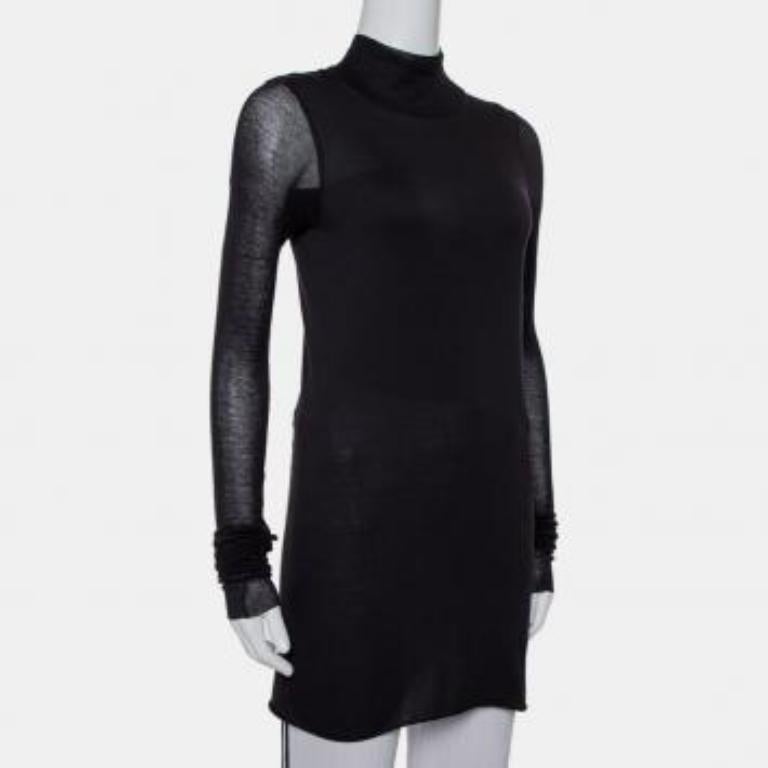 Rickowenslilies Black Knit turtleneck Long Sleeve Mini Dress M For Sale 4