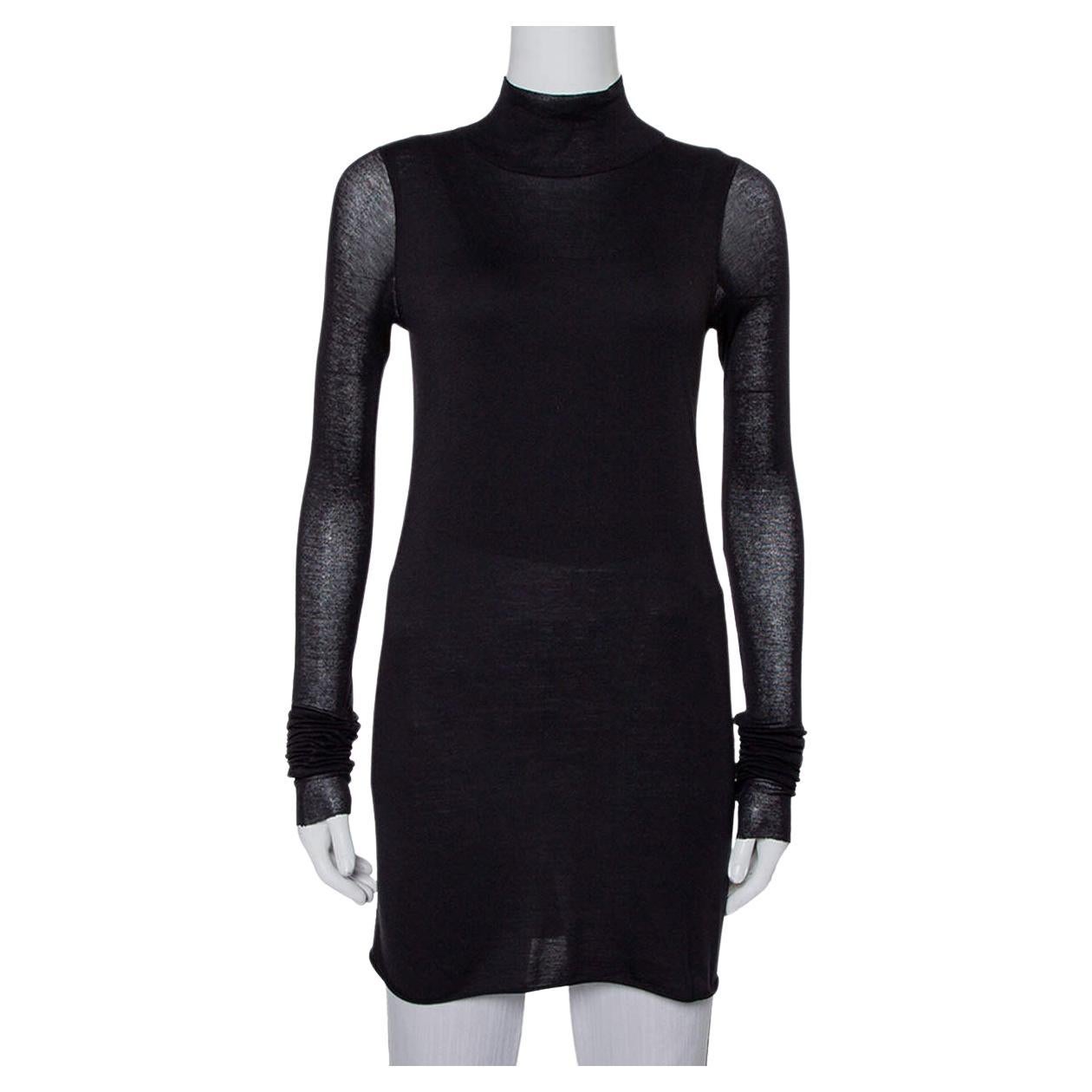 Rickowenslilies Black Knit turtleneck Long Sleeve Mini Dress M For Sale