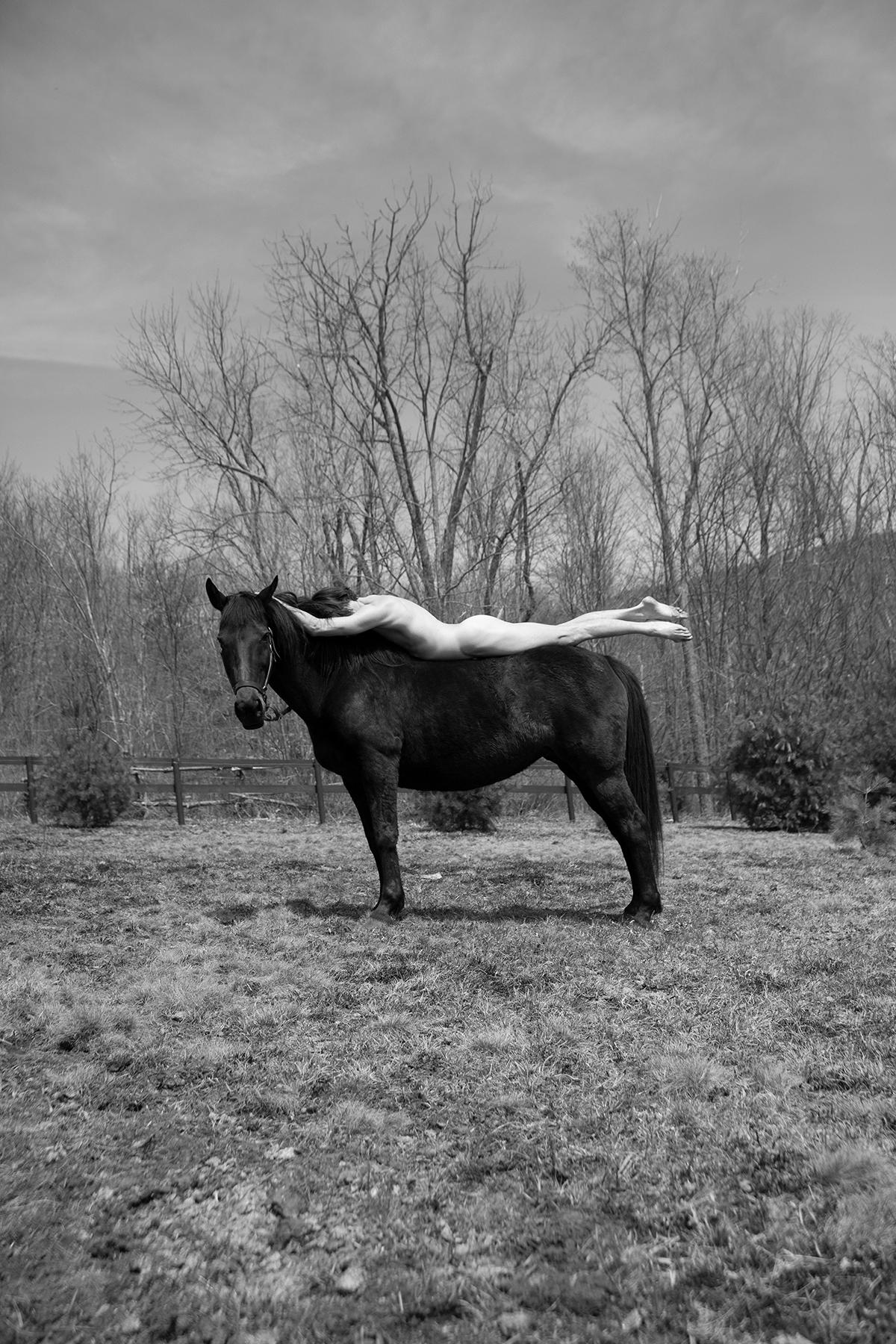 Ricky Cohete Black and White Photograph - Caballero. From The series Horse and Dancer. Male Nude  B & W photograph