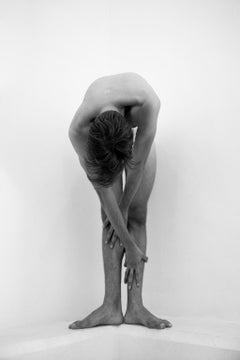 Folding Man, One. Motion Series. Male Nude. Black and White Photograph