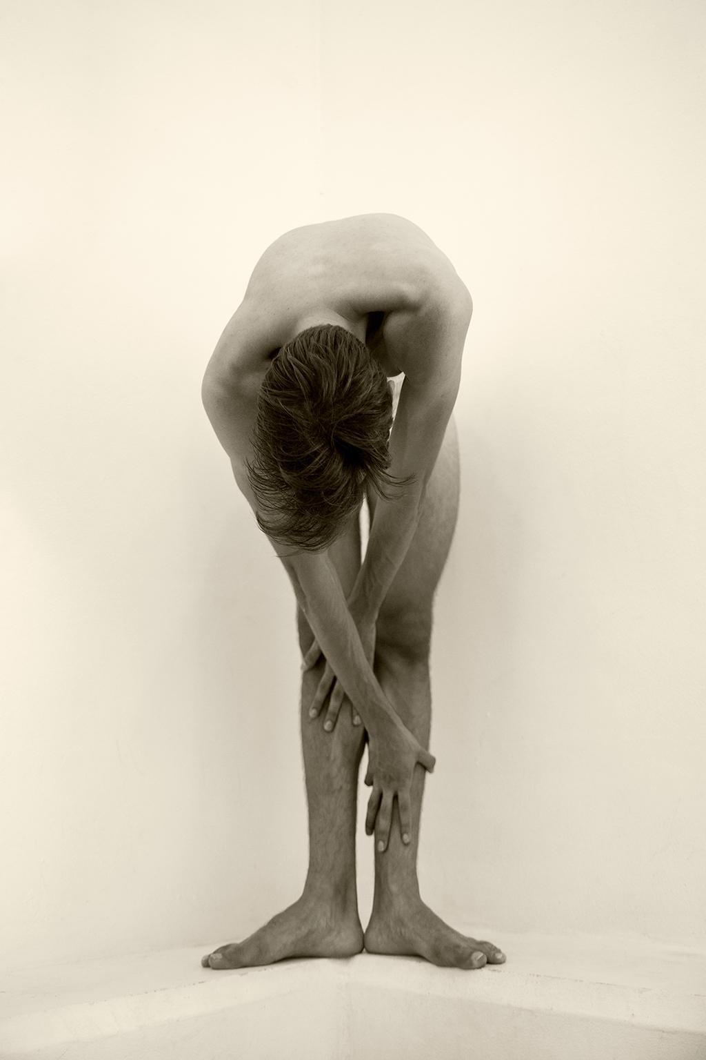 Ricky Cohete Nude Photograph - Folding Man, One. Motion Series. Male Sepia Photograph