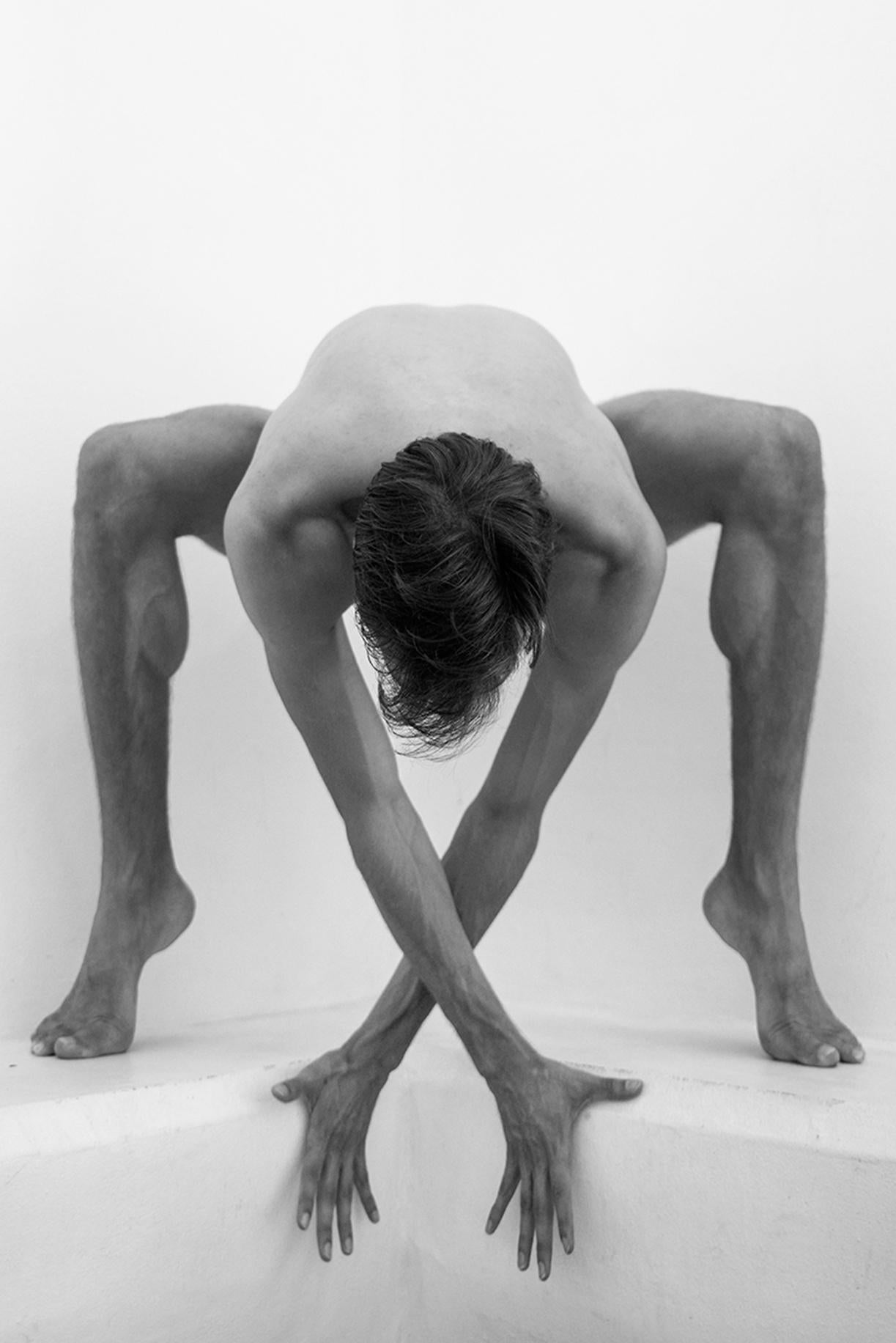 Folding man, Two. Motion Series. Male Nude. Black and White Photograph For Sale 1