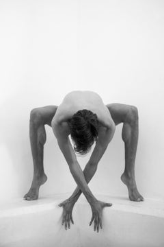 Folding man, Two. Motion Series. Male Nude. Black and White Photograph