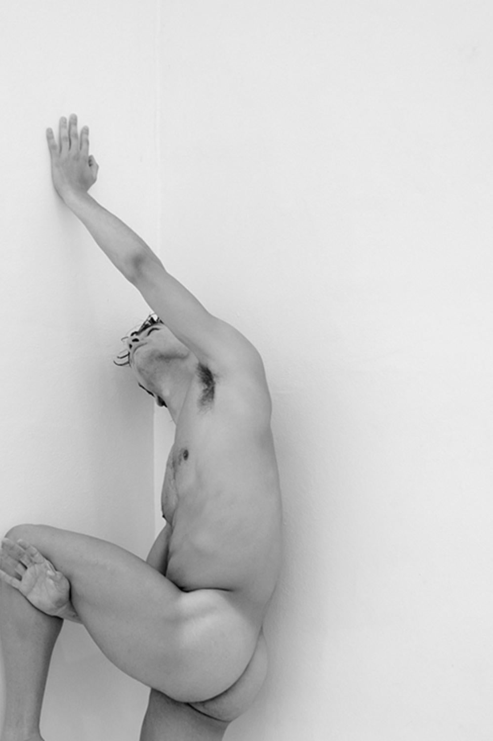 Man against wall, Two. Motion Series. Male Nude. Black and White Photograph For Sale 2