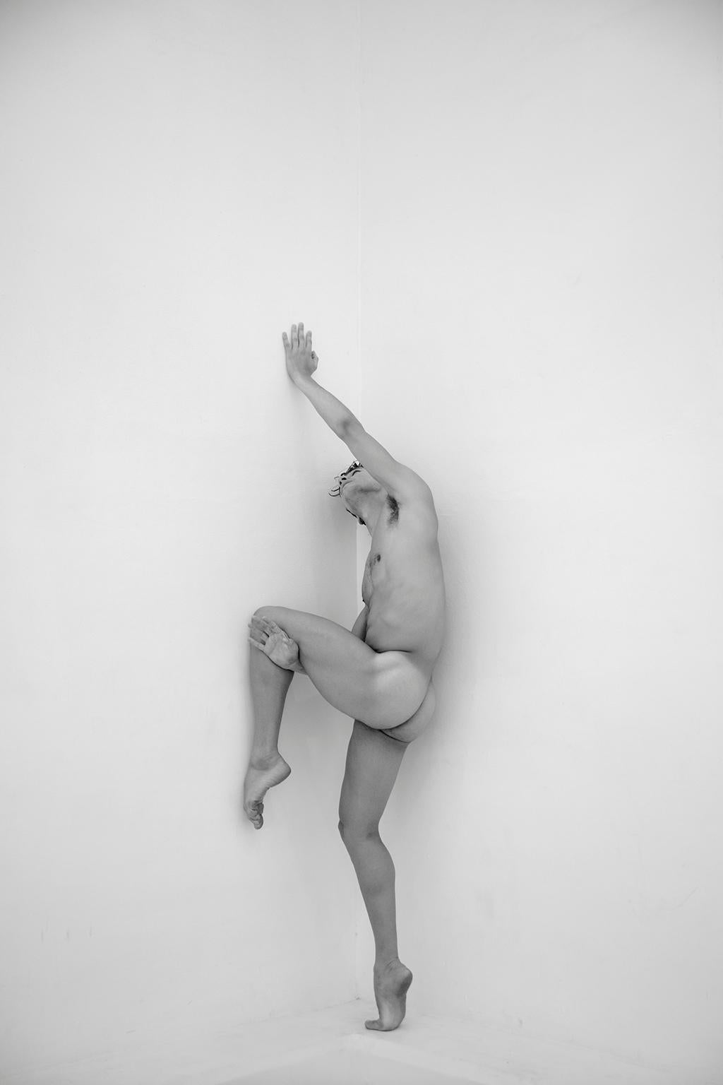 Man against wall Two by Ricky Cohete 
From Motion series
Black and White Photograph
Archival pigment print
Medium 36"x24"
Ed of 10 + 1AP

Throughout his exploration of the movement of the body, with modern and ballet dancers, as well as a focal
