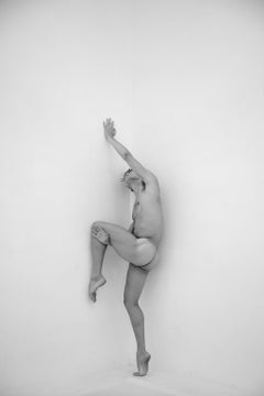 Man against wall, Two. Motion Series. Male Nude. Black and White Photograph