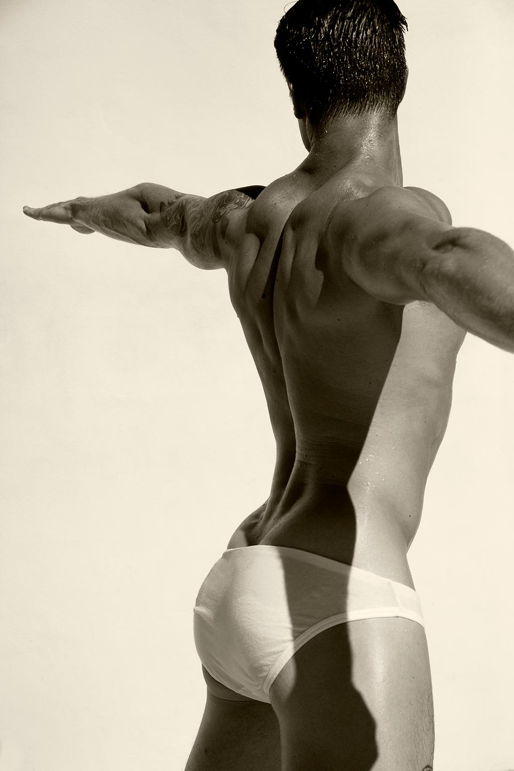 Ricky Cohete Nude Photograph - Man Back, One. Motion Series. Male Sepia Photograph