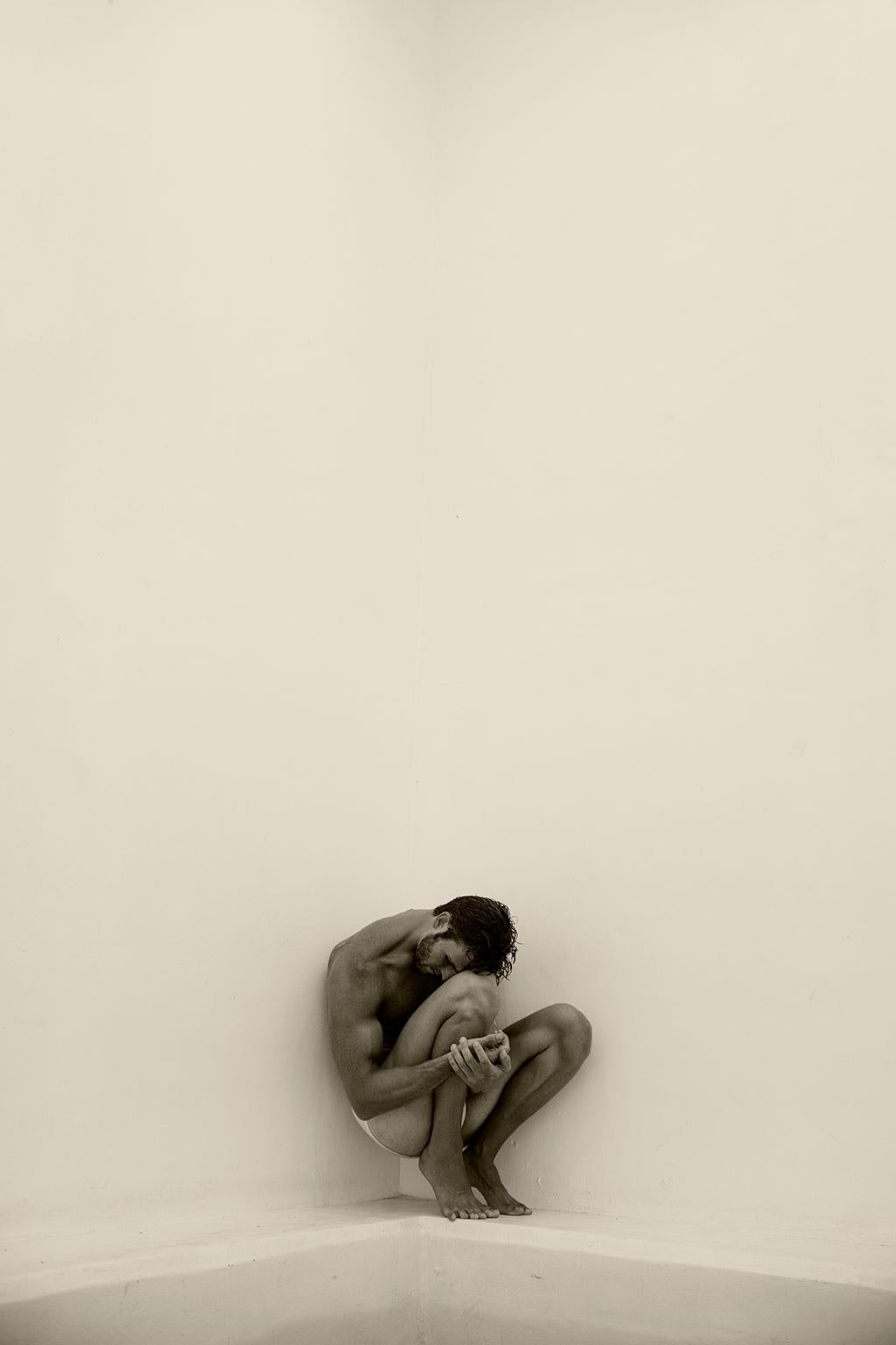 Ricky Cohete Nude Photograph - Man Curve, One. Motion Series. Male Sepia Photograph