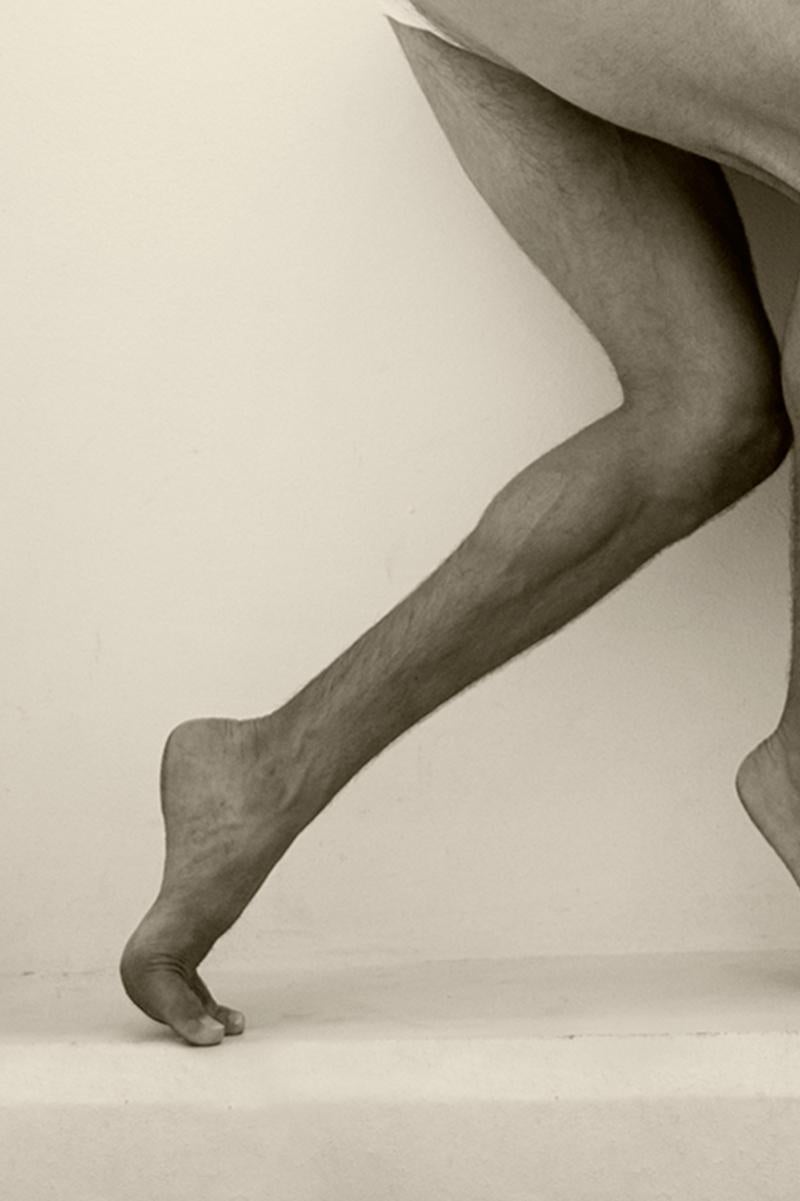Man Curve, Two. Motion Series. Male Sepia Photograph - Beige Nude Photograph by Ricky Cohete