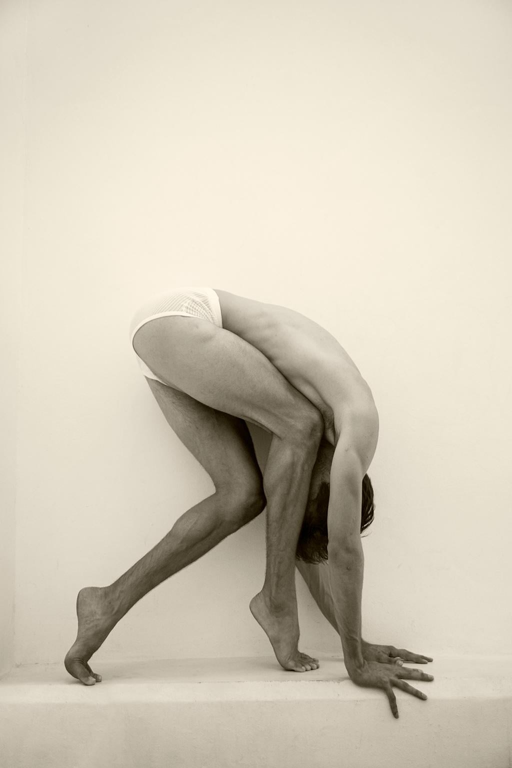 Ricky Cohete Nude Photograph - Man Curve, Two. Motion Series. Male Sepia Photograph