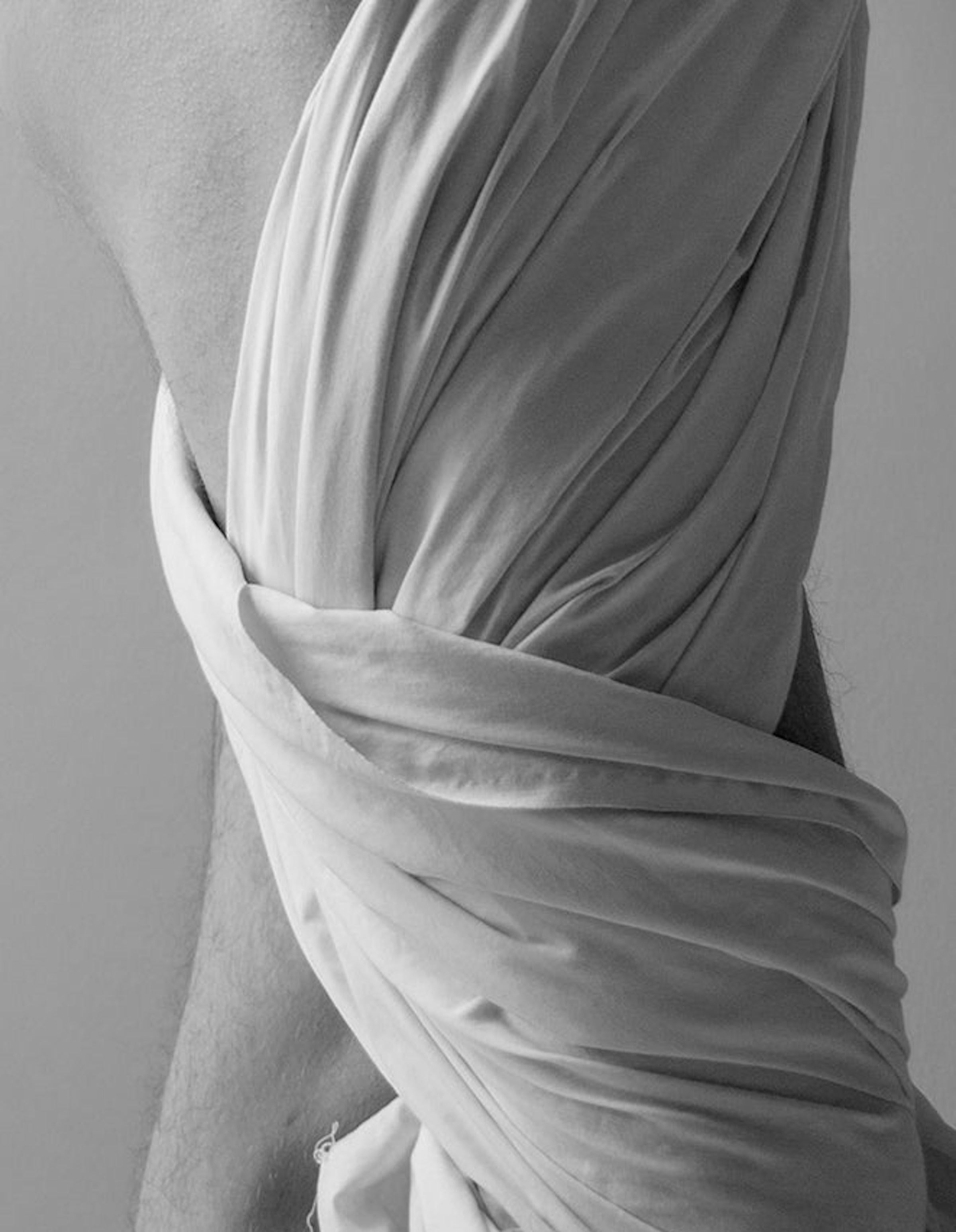 Man in Tunic. Nude. Limited Edition Black and White Photograph For Sale 1