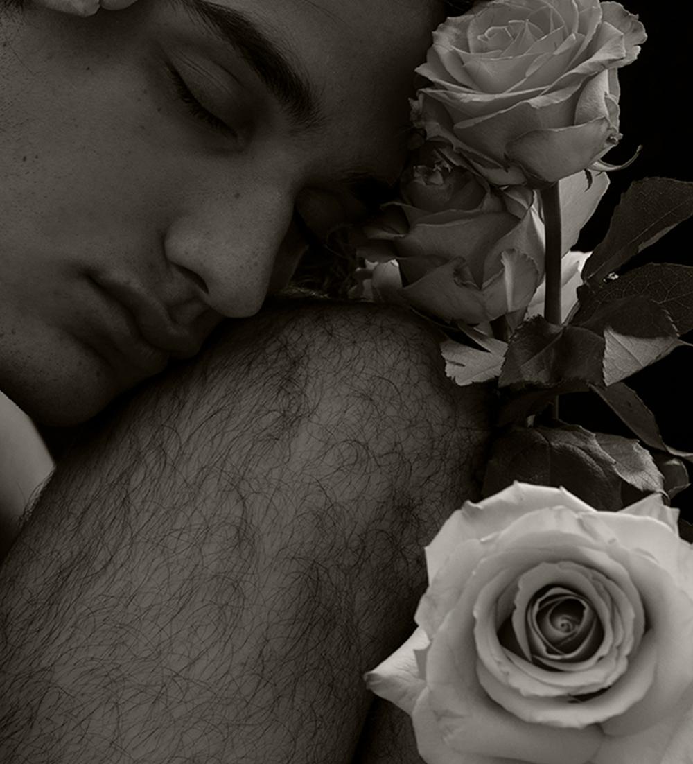 Miguel y la Rosa Three. Portrait. Limited Edition B&W Photograph - Black Black and White Photograph by Ricky Cohete