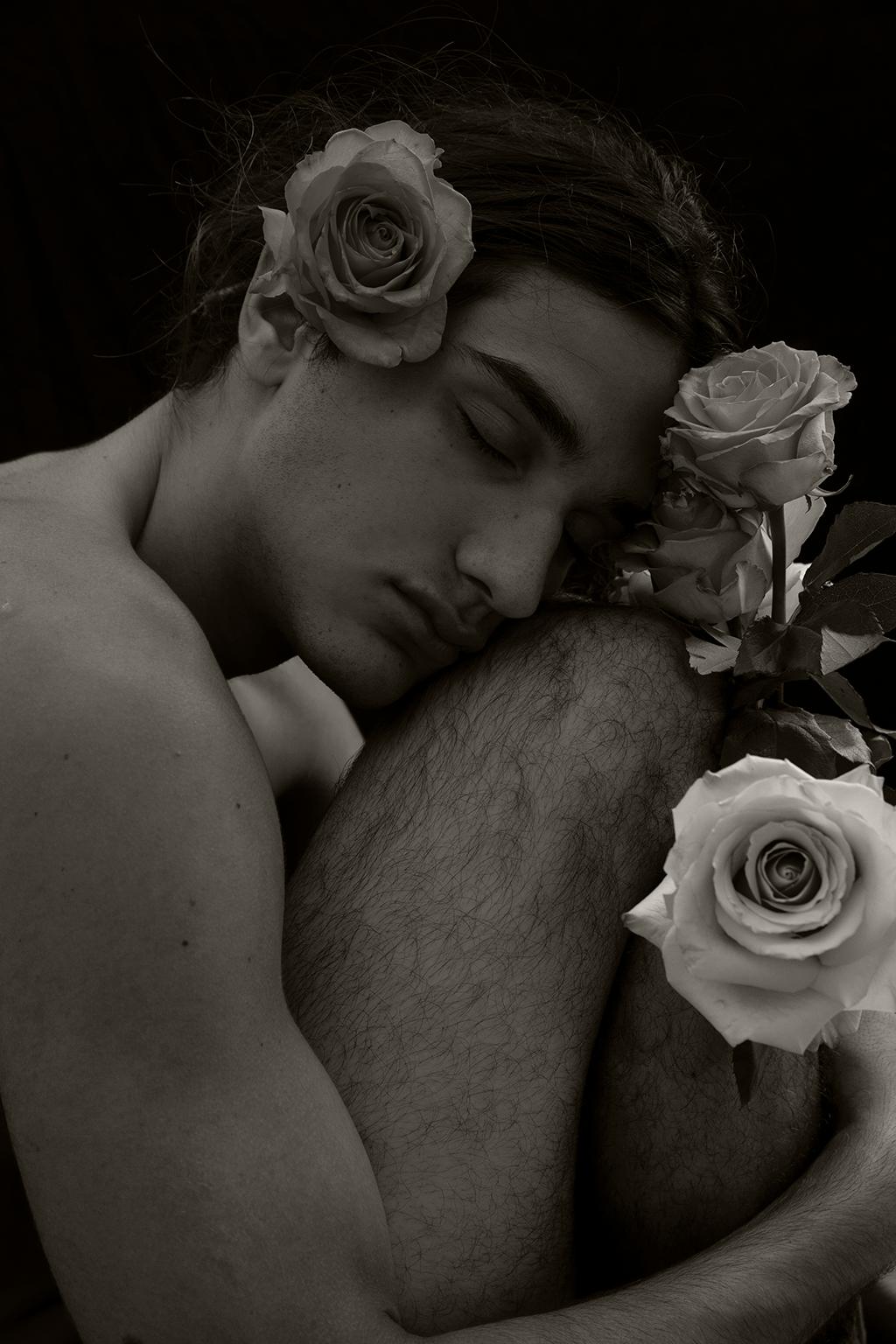 Ricky Cohete Black and White Photograph - Miguel y la Rosa Three. Portrait. Limited Edition B&W Photograph
