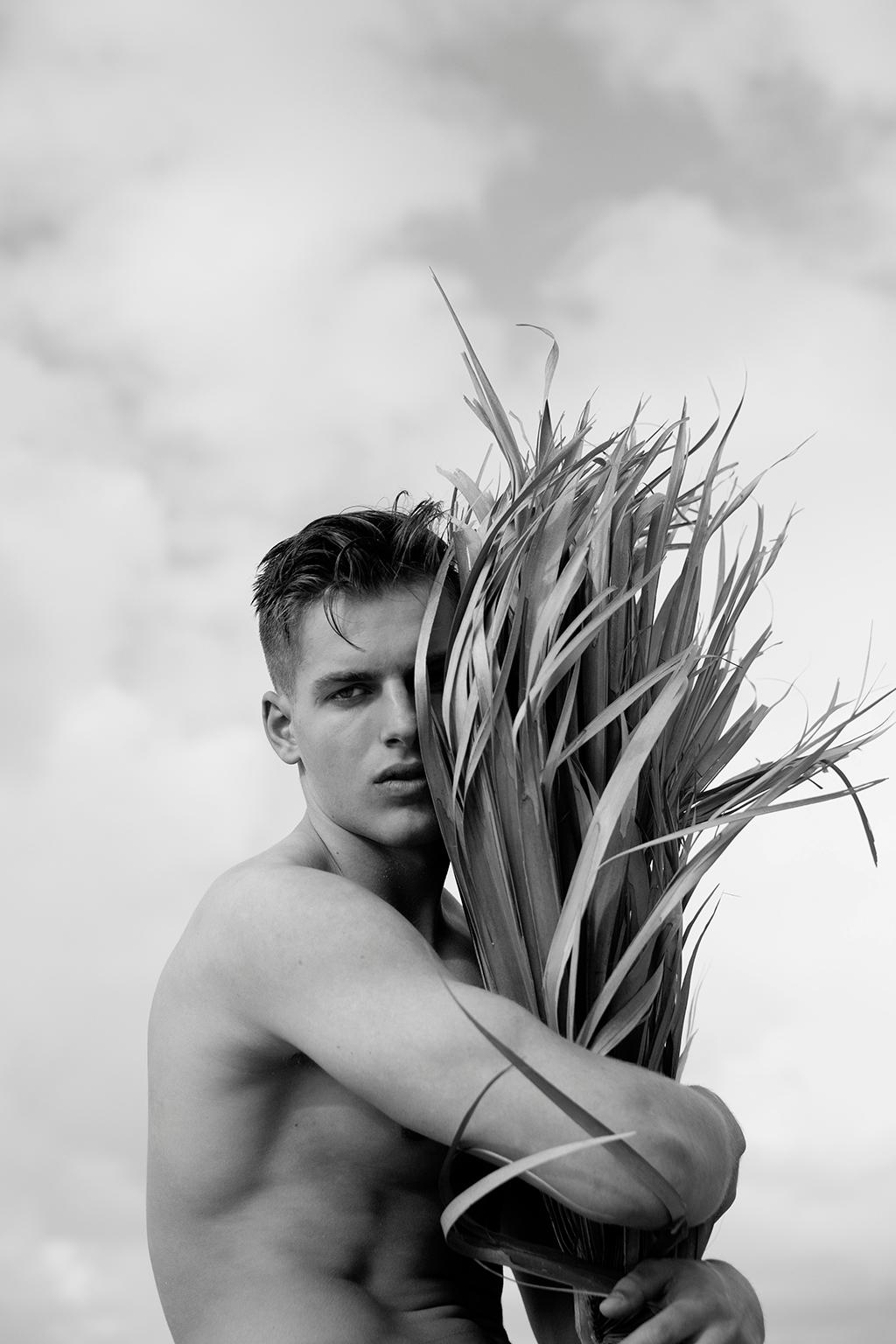 Ricky Cohete Portrait Photograph – Umarmung der Palme. Limitierte Auflage einer Schwarz-Weiß-Fotografie