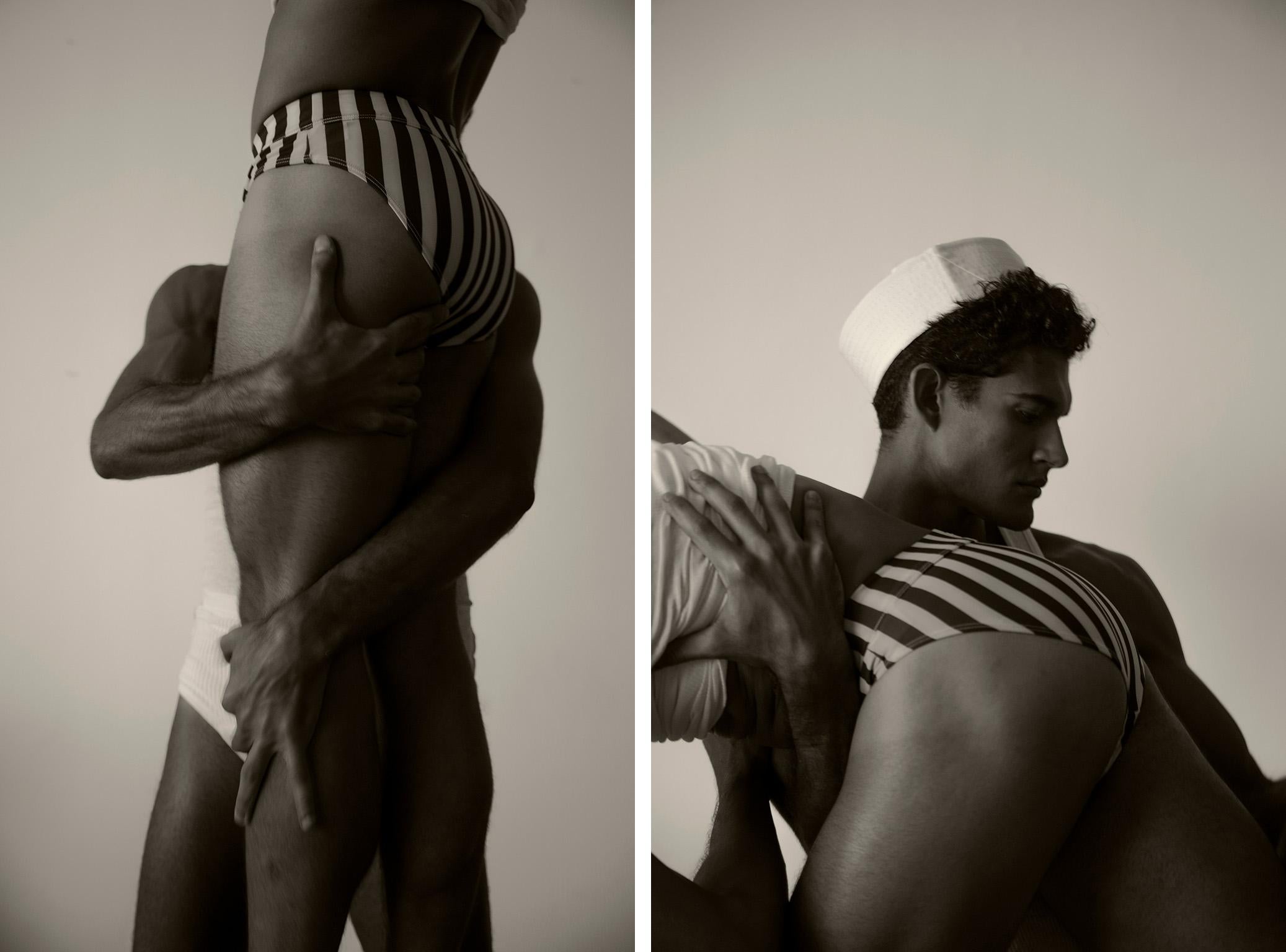 Ricky Cohete Figurative Photograph - Rayas One and Rayas Three, Diptych. Male Sepia Limited Edition Photograph