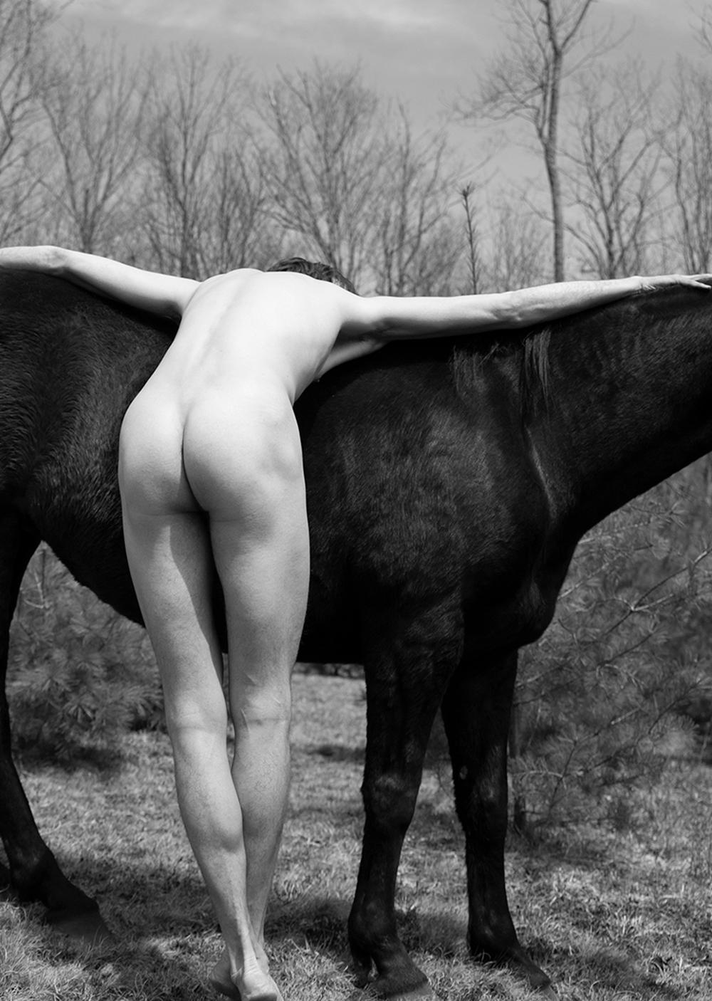 Untitled 2. From The series Horse and Dancer. Male Nude Dancer B & W Photograph For Sale 1