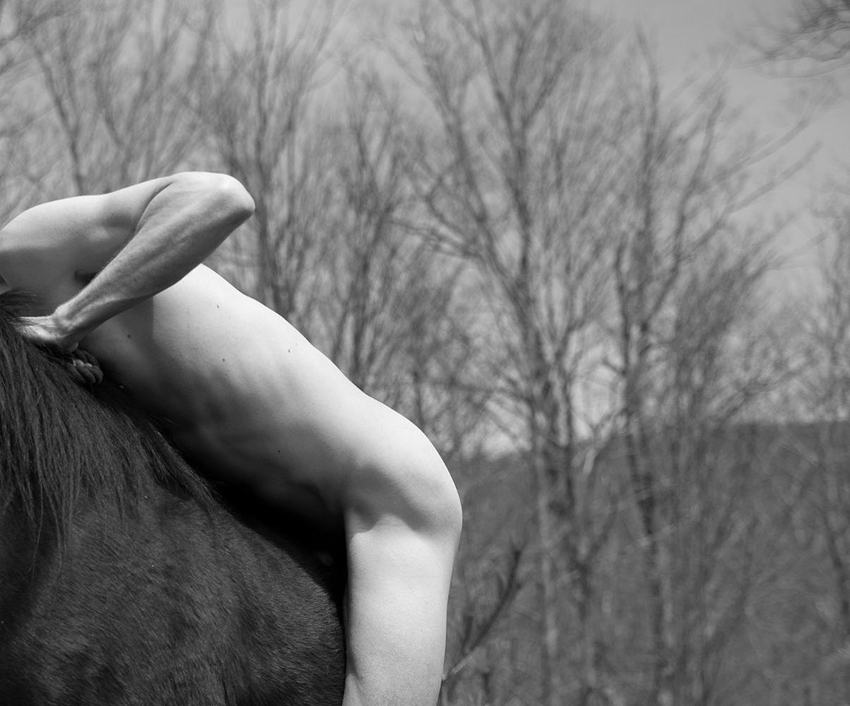 Untitled. From The series Horse and Dancer. Male Nude B & W photograph - Contemporary Photograph by Ricky Cohete