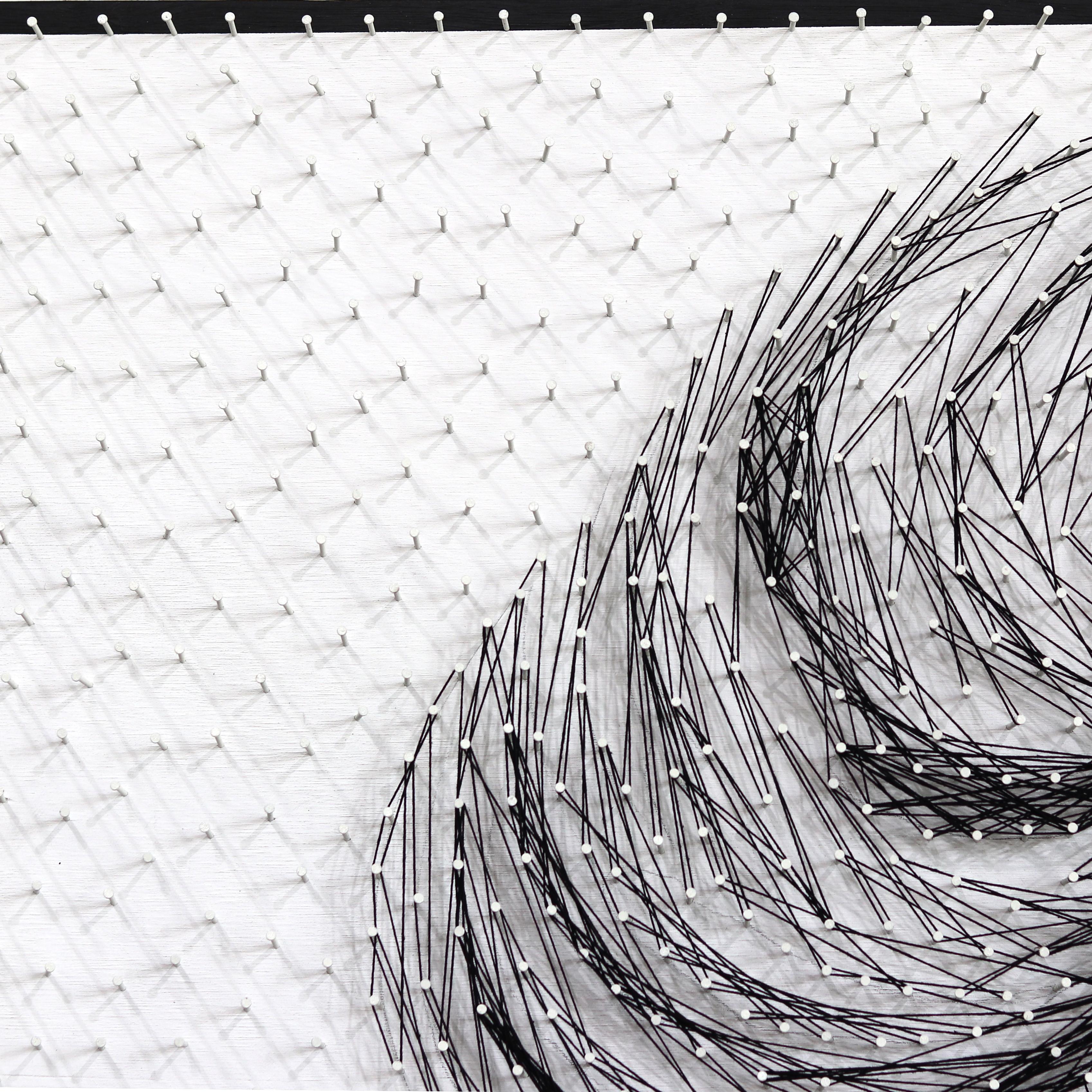 All About The Nails - Black & White Red Marilyn Monroe Portrait String Artwork - Contemporary Painting by Ricky Hunt
