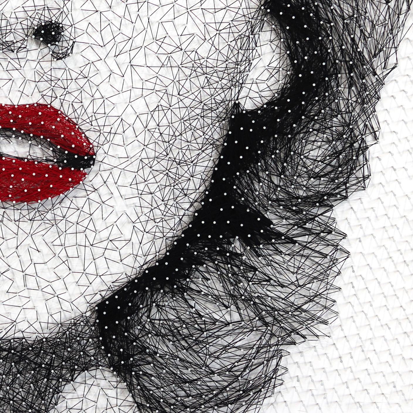 Judy Garland  -  Original Black and White Red Lips Mixed Media String Artwork For Sale 4