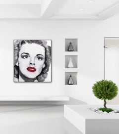 Judy Garland  -  Original Schwarz-Weiß-Rot Lips Mixed Media String Kunstwerk