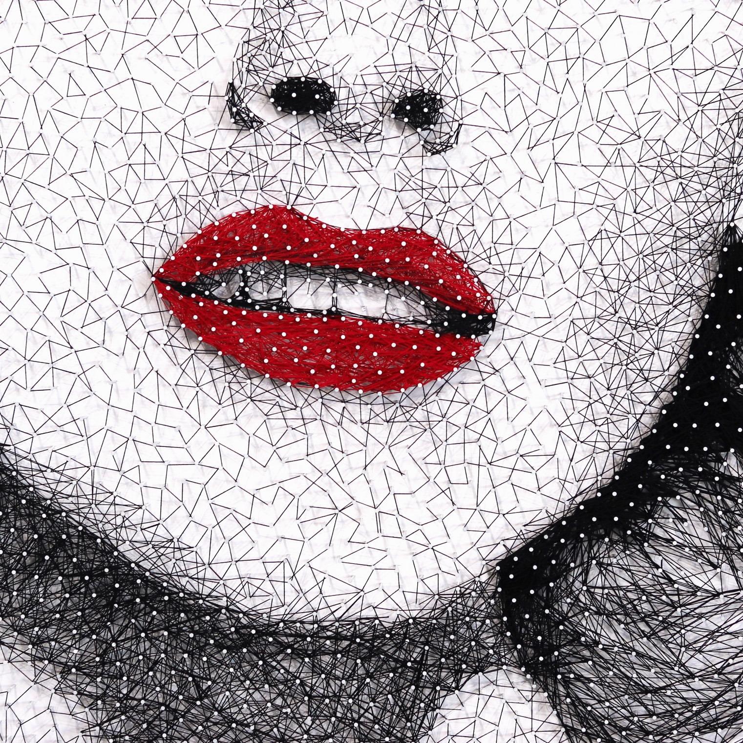 Judy Garland  -  Original Black and White Red Lips Mixed Media String Artwork For Sale 2