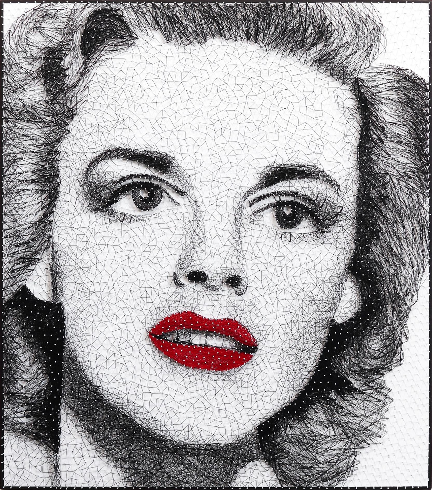 Judy Garland  -  Original Black and White Red Lips Mixed Media String Artwork